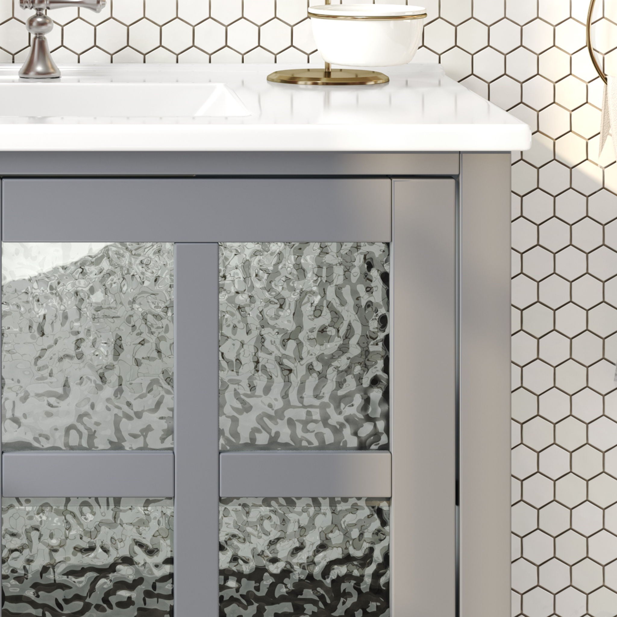 Bathroom Vanity With Ceramic Sink, Adjustable & Open Shelf