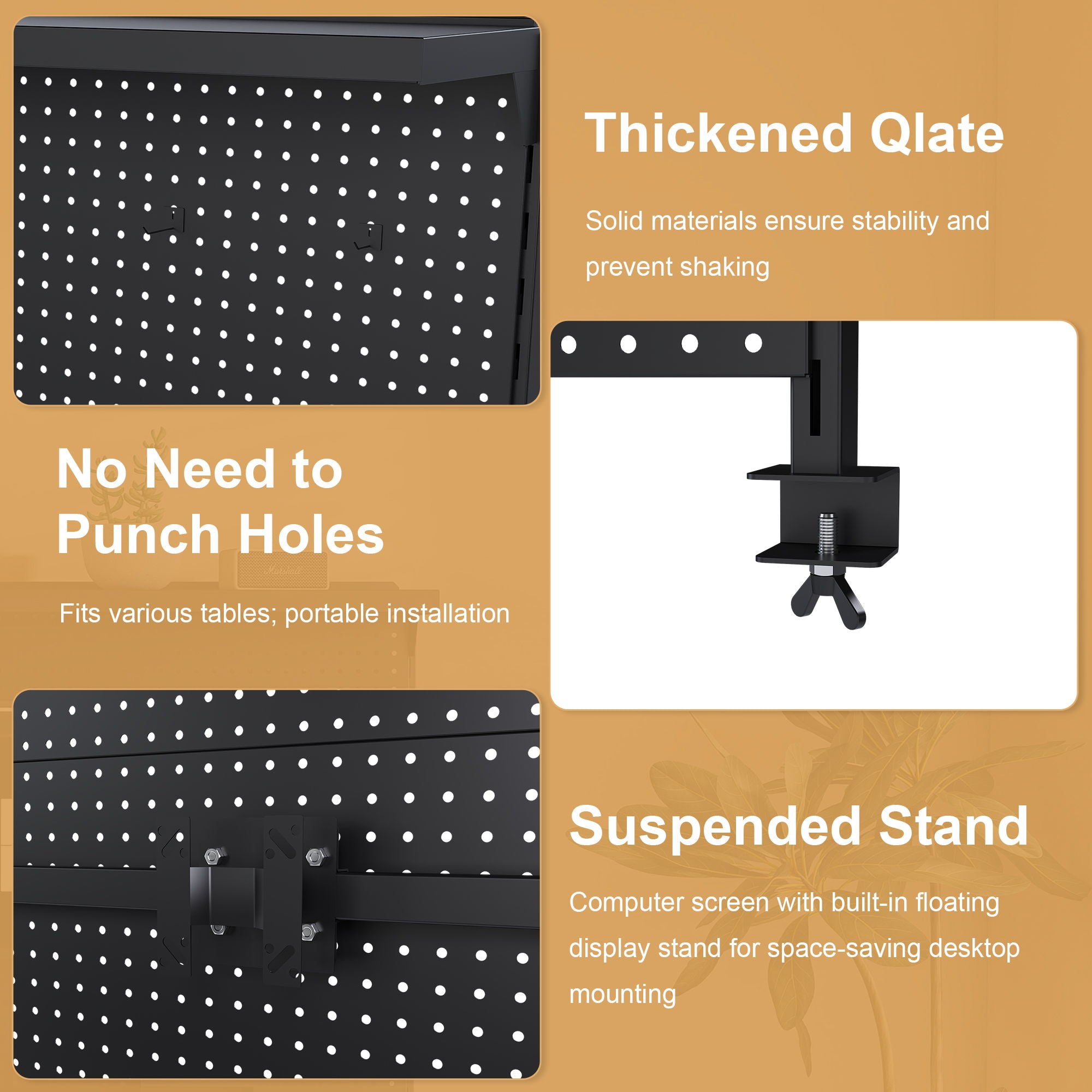 Clamp On Desk Pegboard With Single Monitor Stand