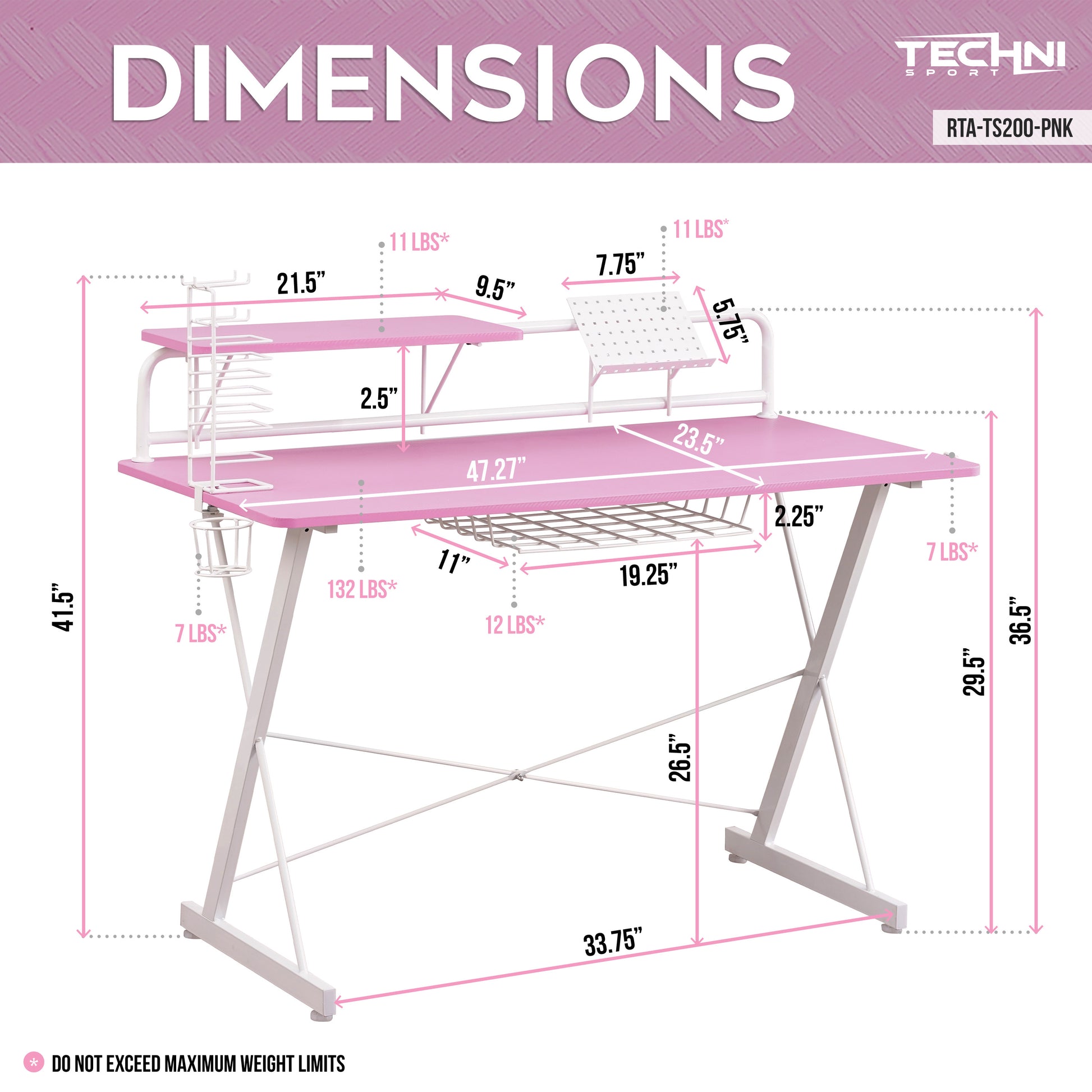 Techni Sport TS-200 Carbon Computer Gaming Desk with Shelving, Pink - Best Buy Furniture