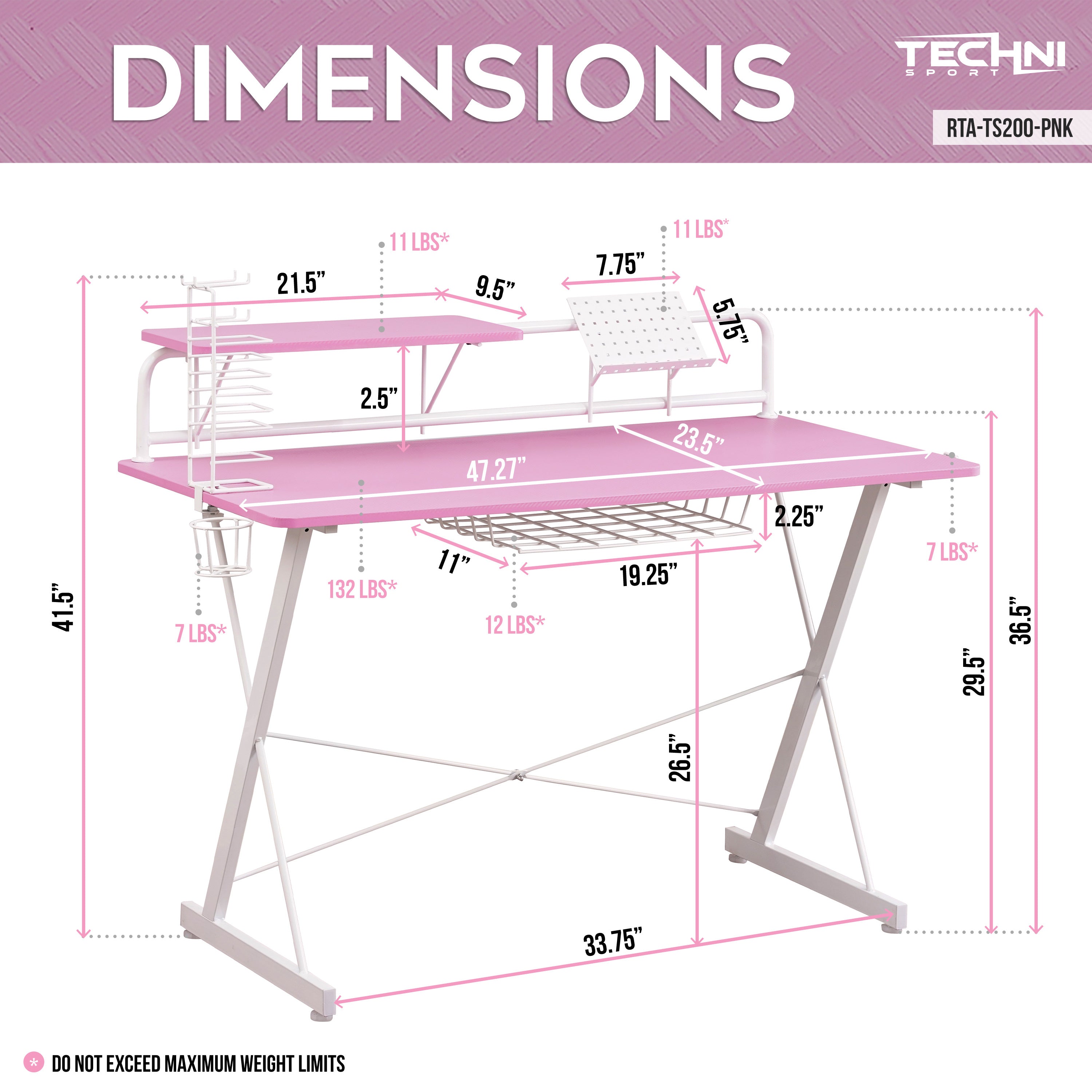 Techni Sport TS-200 Carbon Computer Gaming Desk with Shelving, Pink - Best Buy Furniture