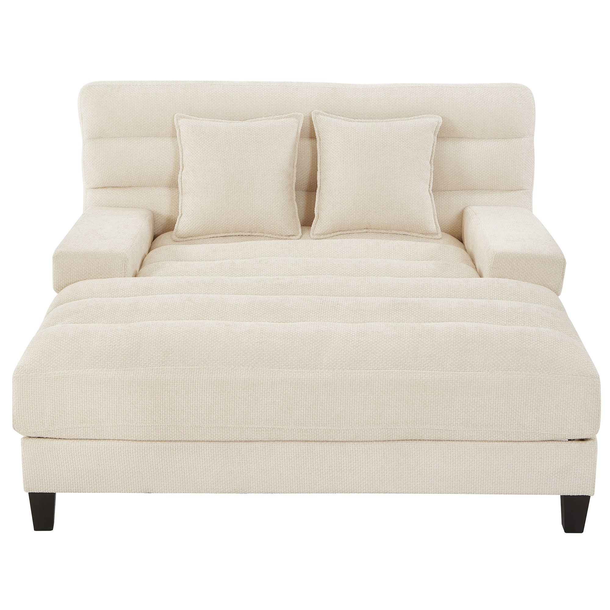Chaise Bed Lounge Sofa Chair With Adjustable Backrest And LED Light Strip - Beige