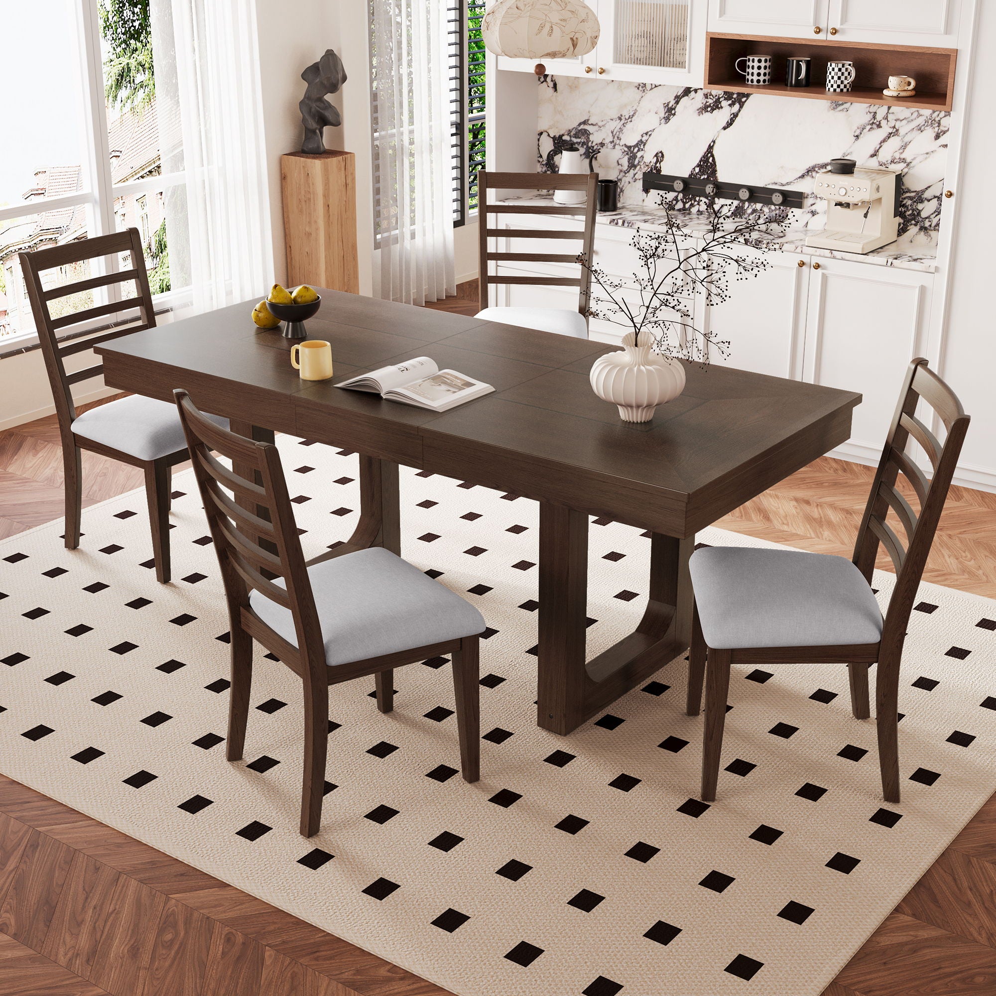 Farmhouse Wooden Kitchen Table With Removable Leaf
