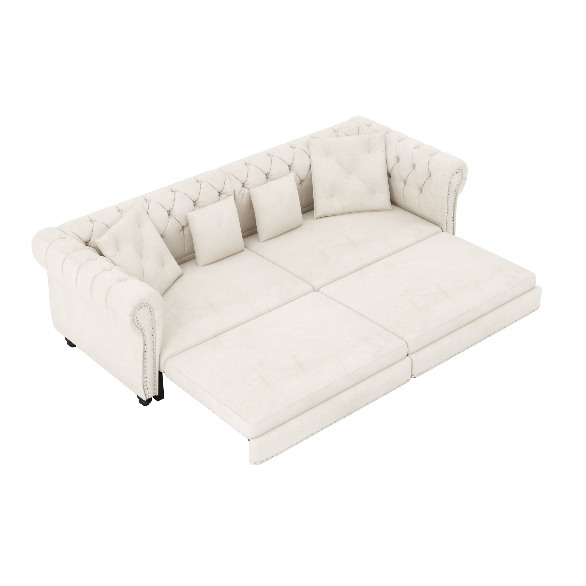 3 In 1 Pull Out Sofa Bed, Convertible Sleeper Sofa Bed, 3 Seater Sofa With Movable Ottoman - Beige