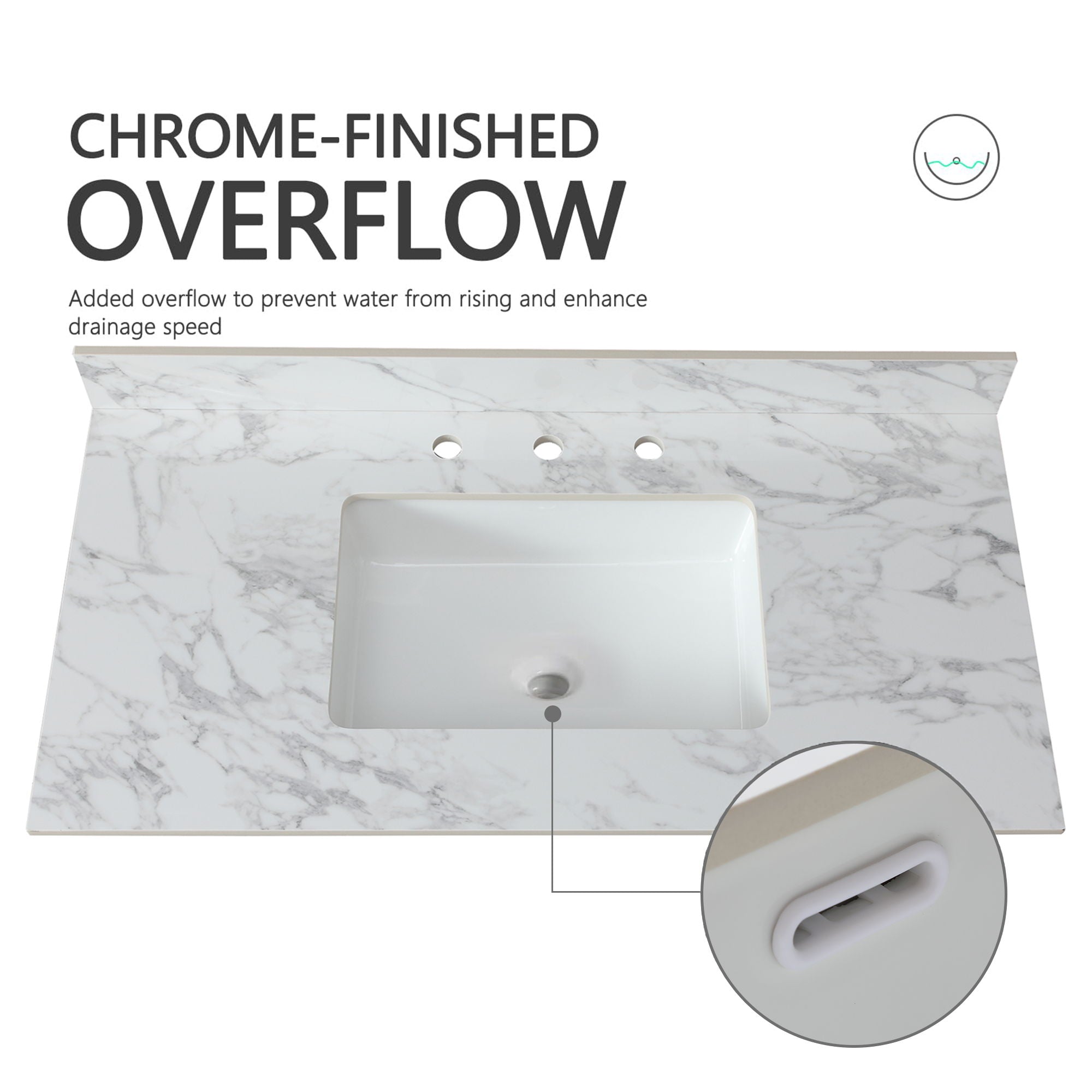 Elegant Sintered Stone Bathroom Vanity Top With Rectangular Undermount Ceramic Sink