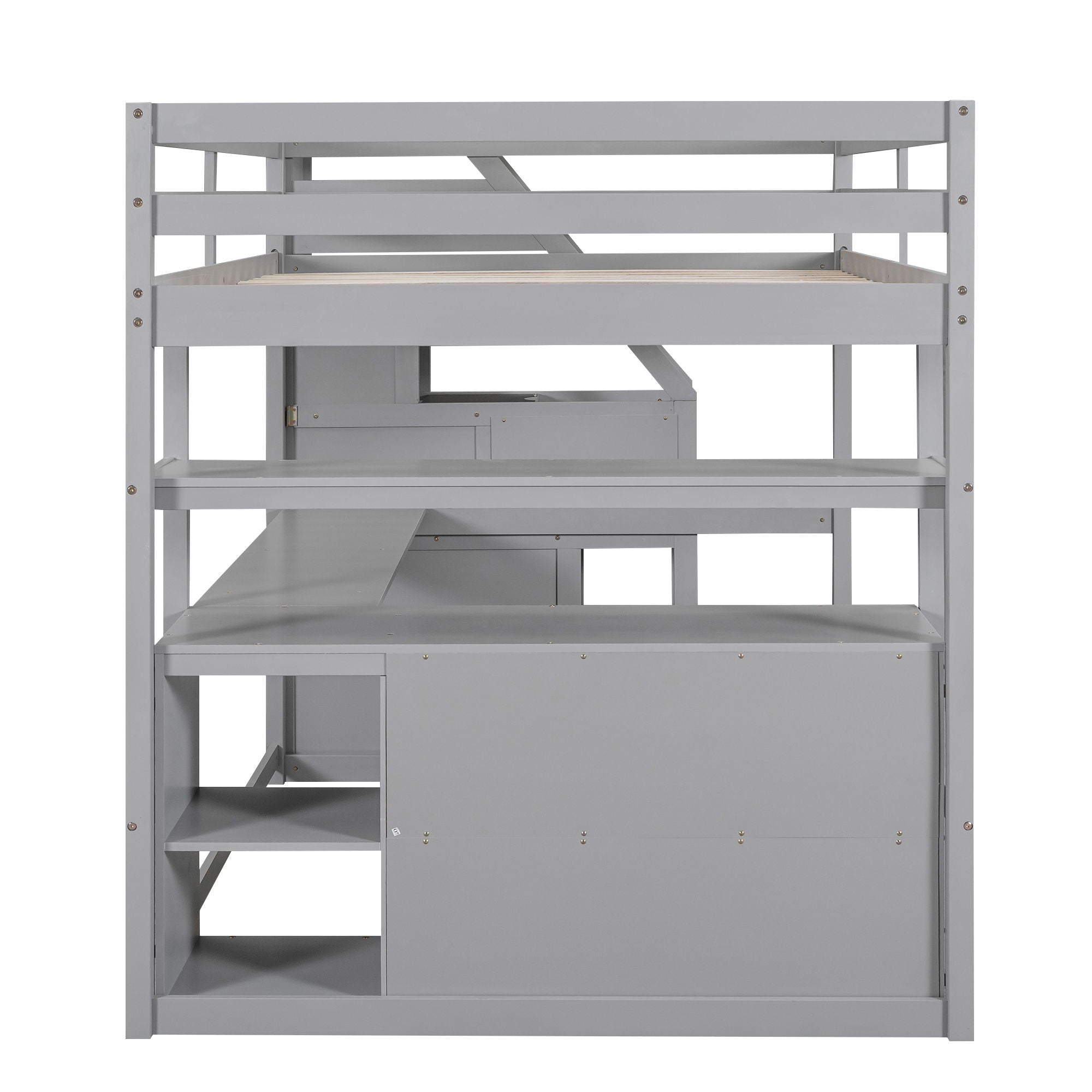 Loft Bed With Desk, Shelves, 2 Drawers, Storage Staircase