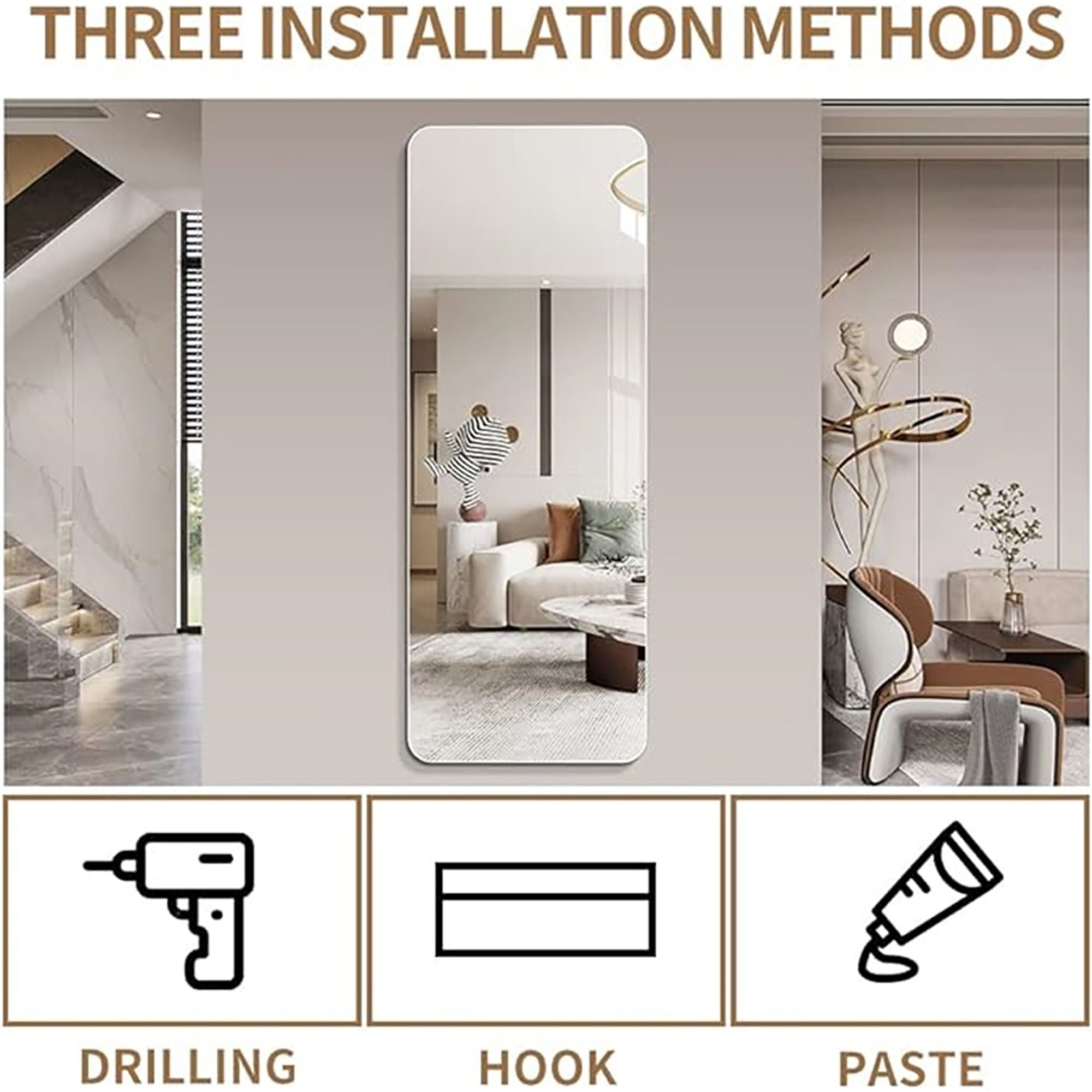 Full Body Round Corner Mirror For Living Room Bedroom Cloakroom High Quality 5Mm Explosion Proof Glass - Silver / Clear