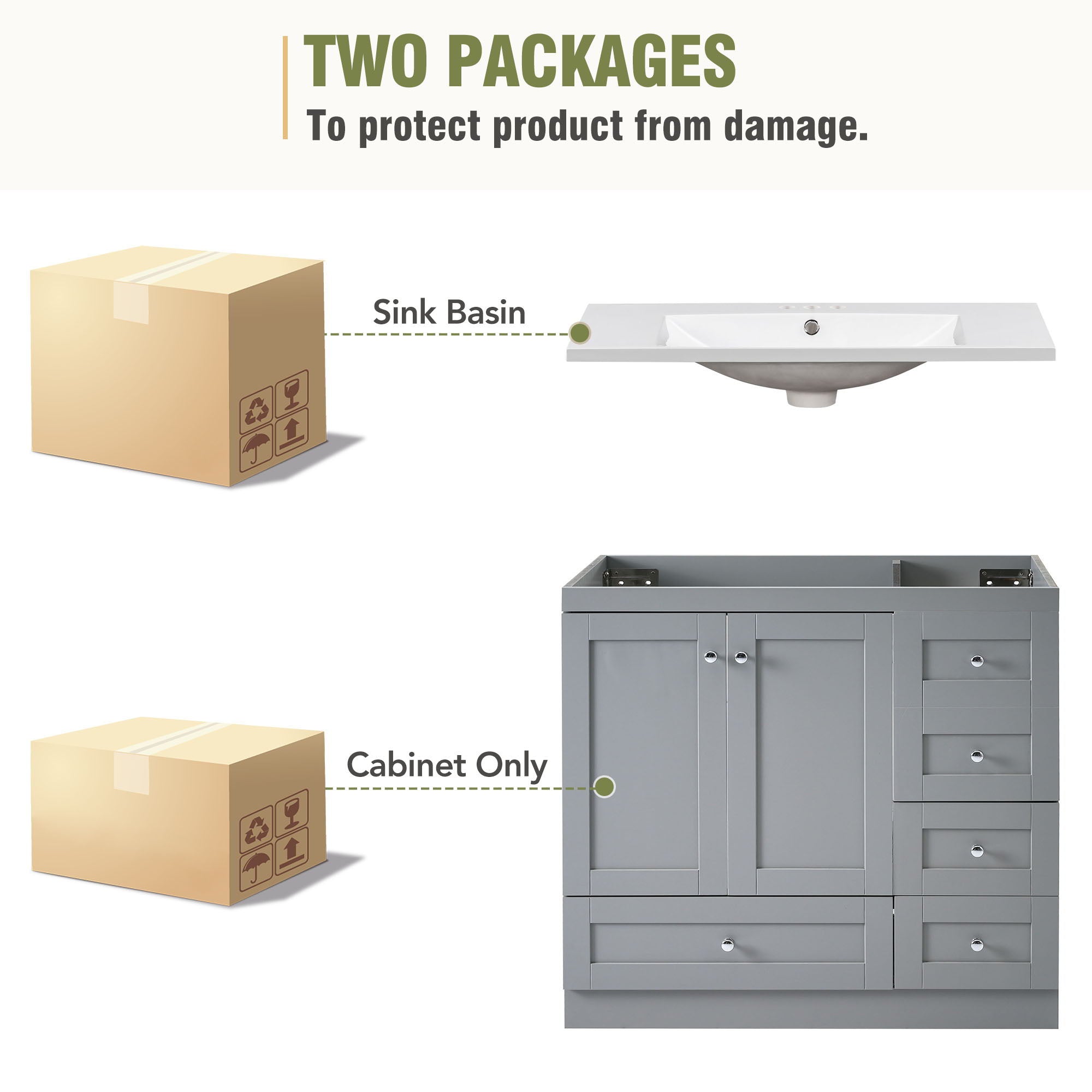 Shaker Free Standing Bathroom Vanity Cabinet With Sink, Soft Close Drawers, Soft Close Doors - Best Buy Furniture