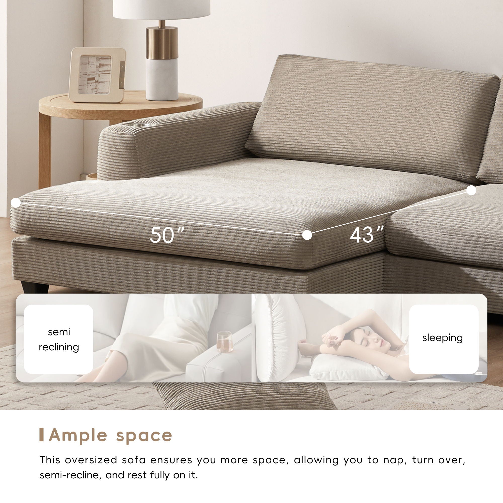 Oversized Sectional L Shaped Cloud Couch With USB Charging Port Cup Holder Deep And Wide Seat Sofa With Chaise Comfy