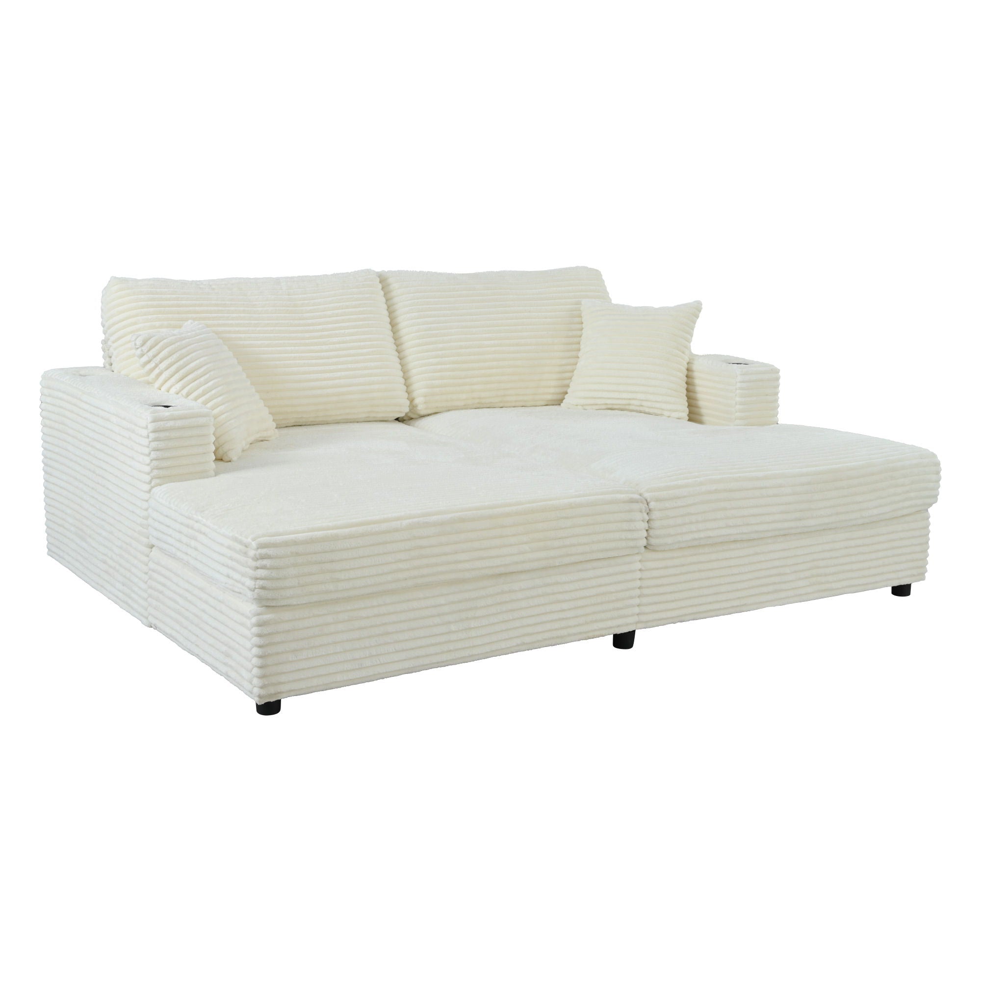 Oversized Loveseat Chaise With 2 USB Ports, 2 Cup Holders And 2 Throw Pillows