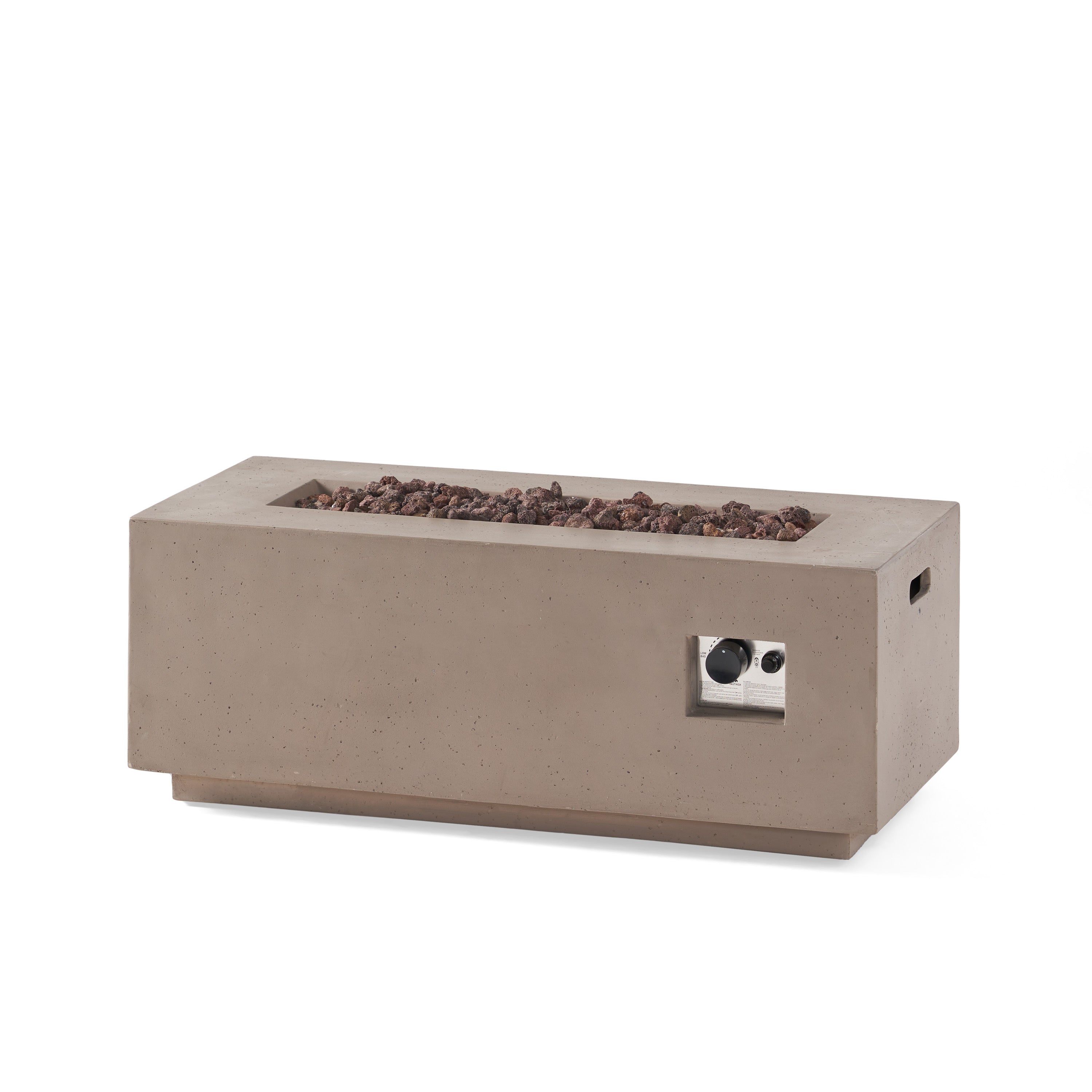 Modern 40' Outdoor 40,000 BTU Rectangular MgO Concrete Propane Fire Pit, Dark Grey