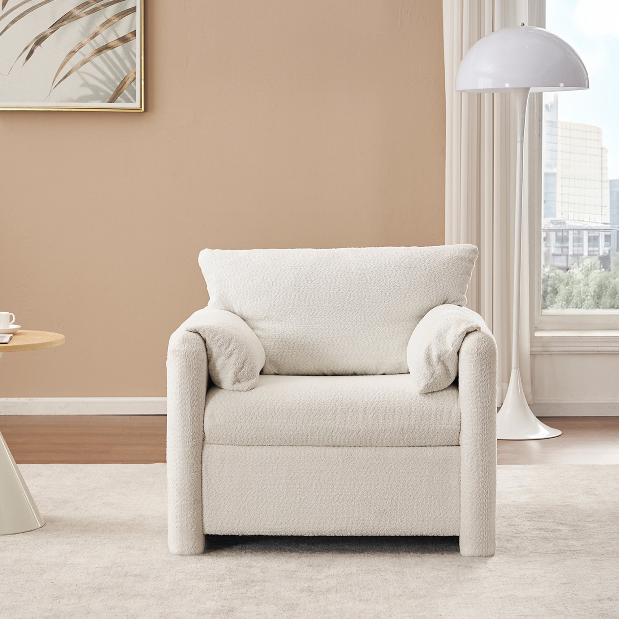 002 Fixed-Modern Accent Chair Single Seater Ivory White