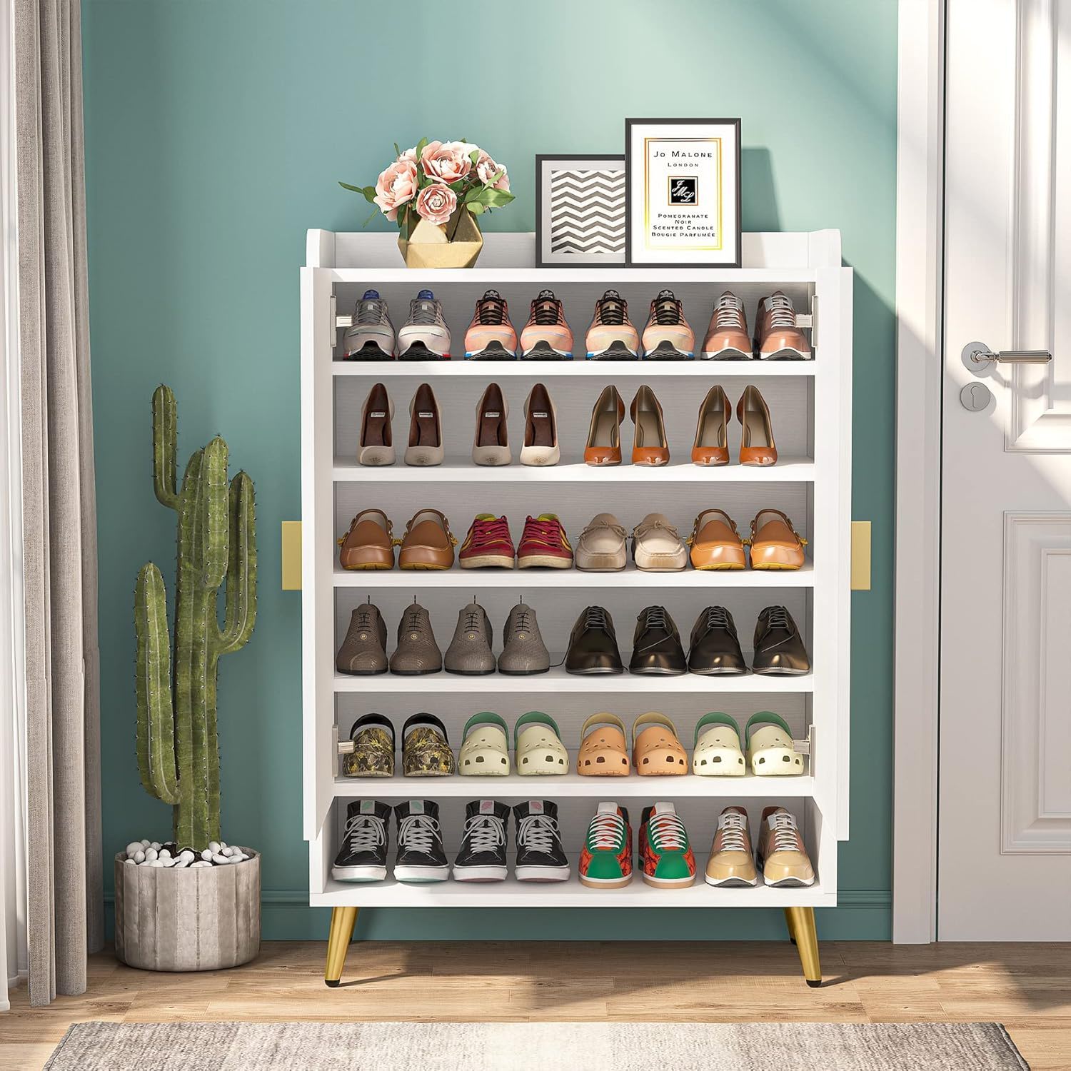 Shoe Cabinet With Doors, 7 Tier Storage Organizer