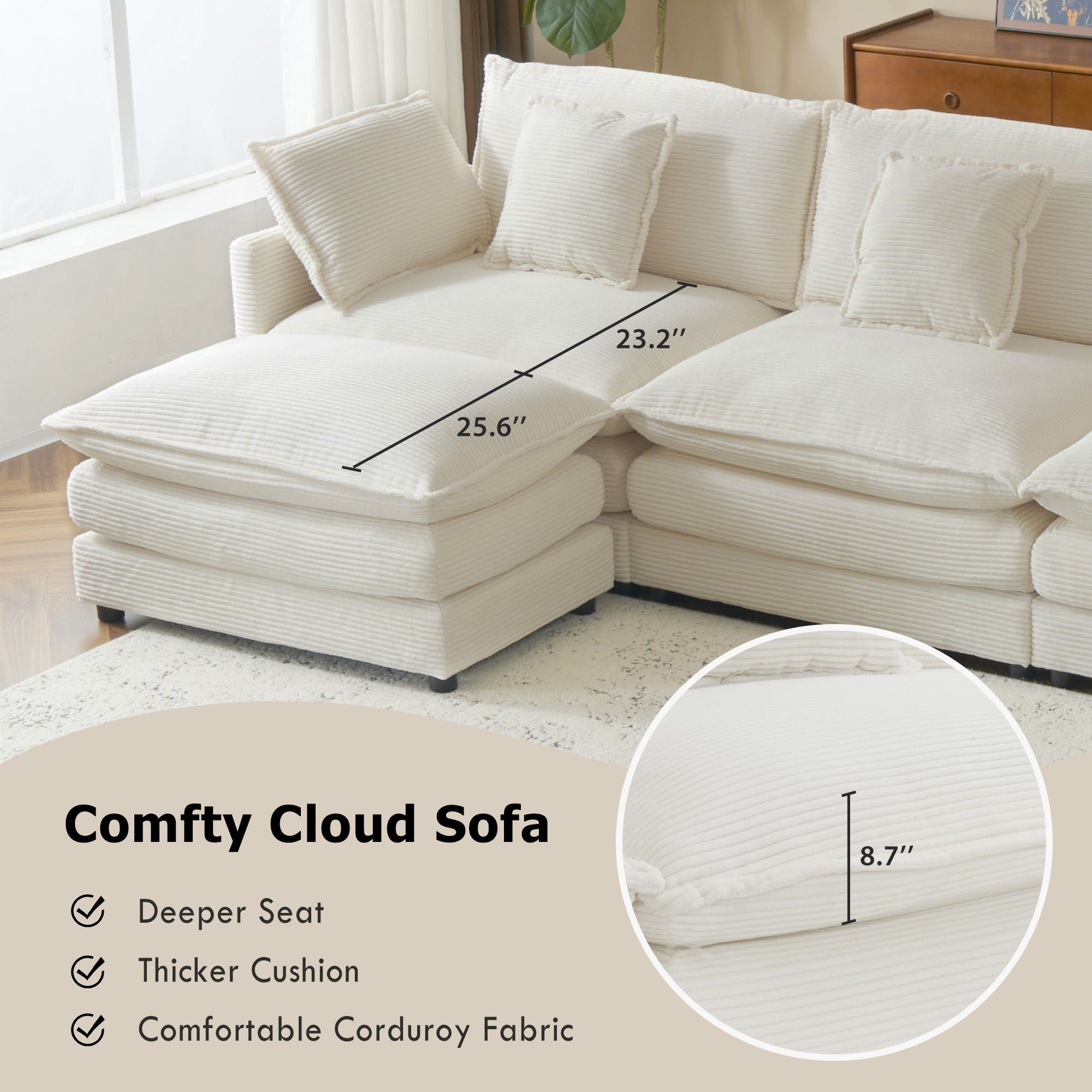 Modern Modular Sectional Sofa With Side Storage Pockets For Living Room