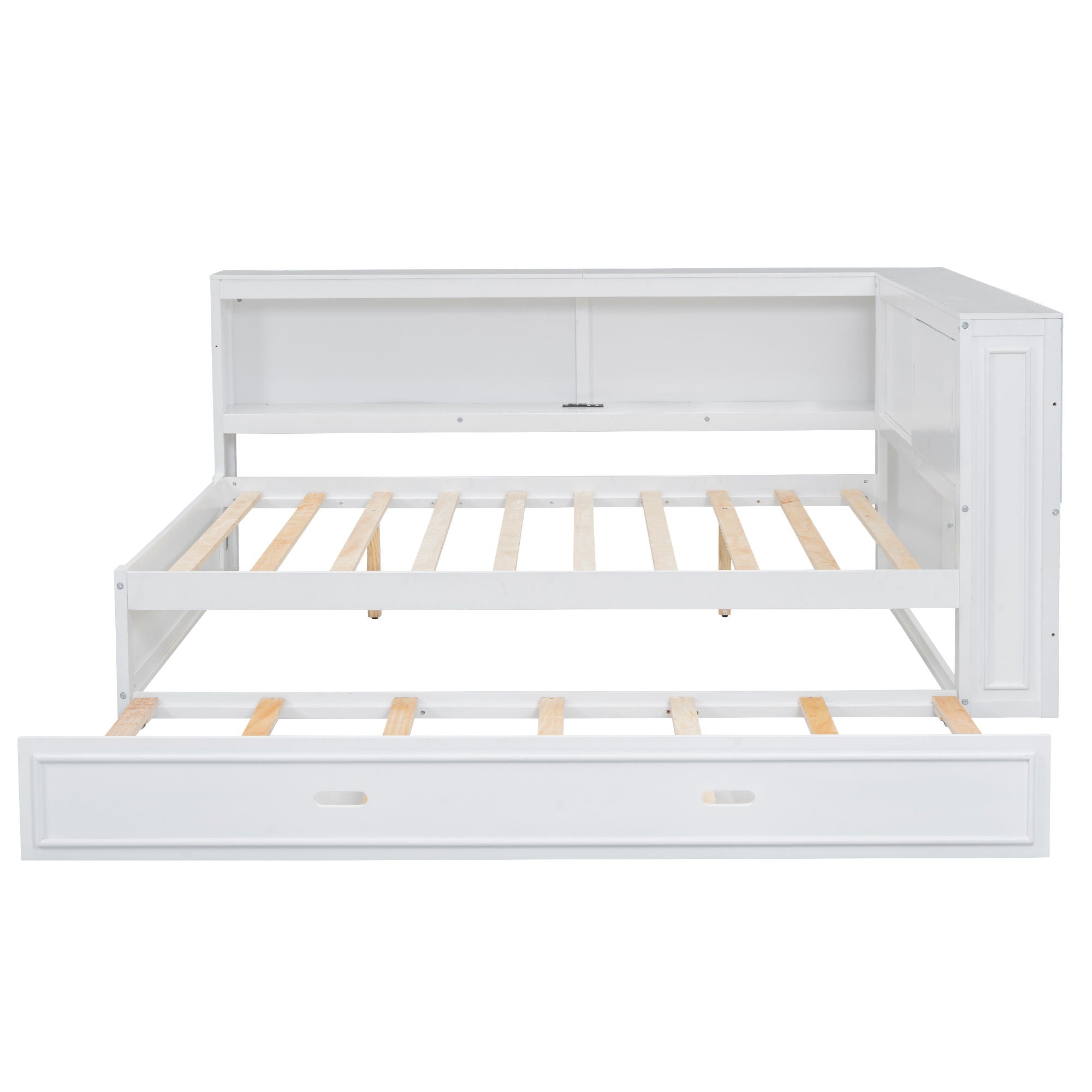 Daybed With Storage Shelves, LED, USB, And Trundle