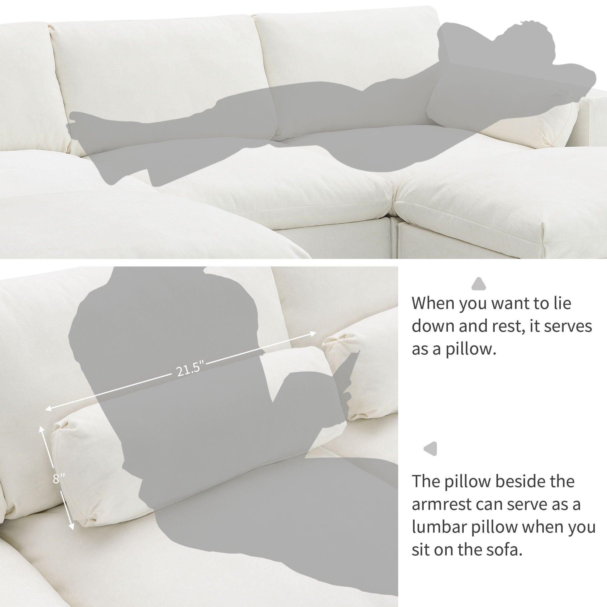 Modular Sectional With Storage Pockets, 5 Seat U Shaped Couch Set With Pillows, Free Combination Modern Cloud Sofa With 2 Movable Ottoman