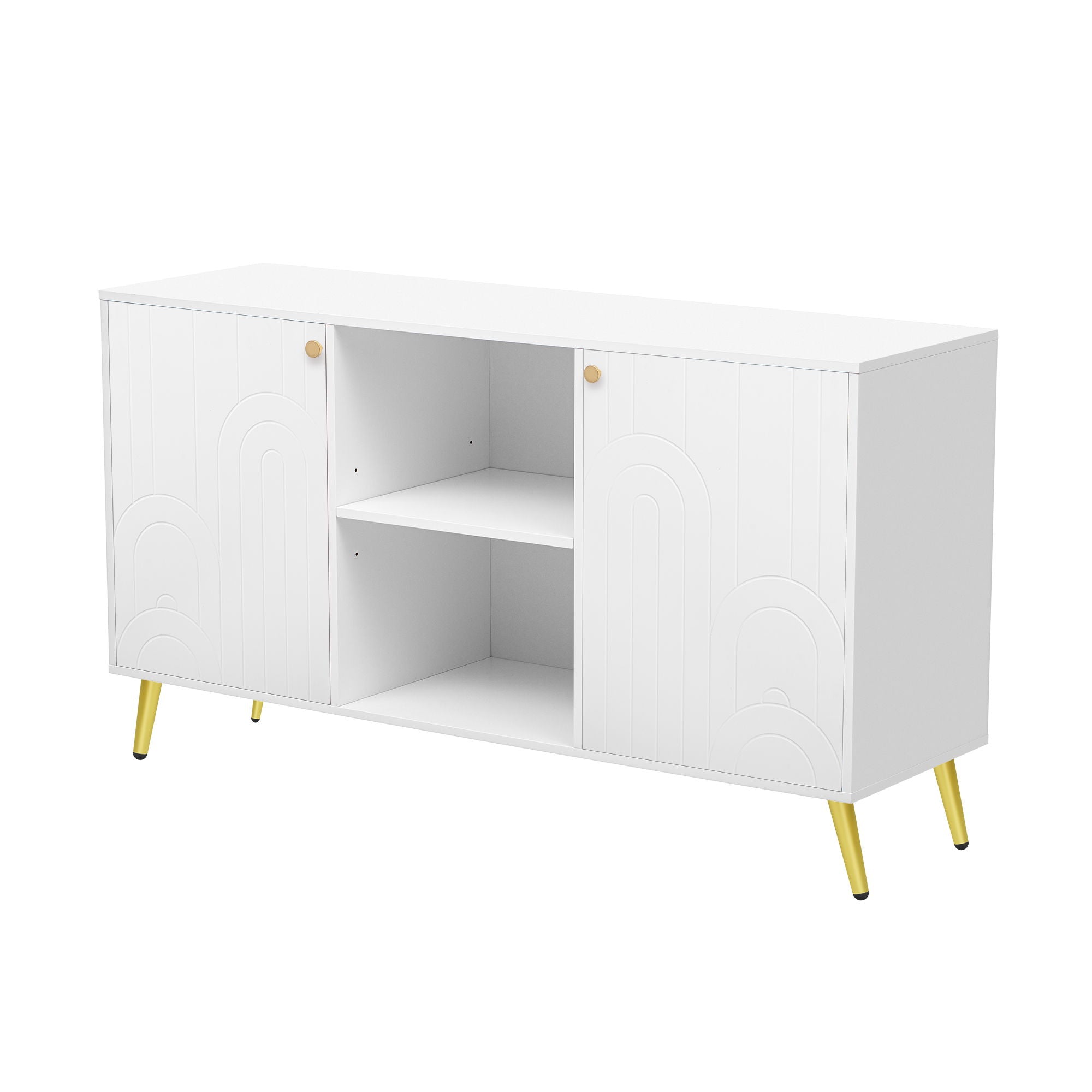 Modern TV Stand With Adjustable Shelf, Handles And Anti-Tip Device