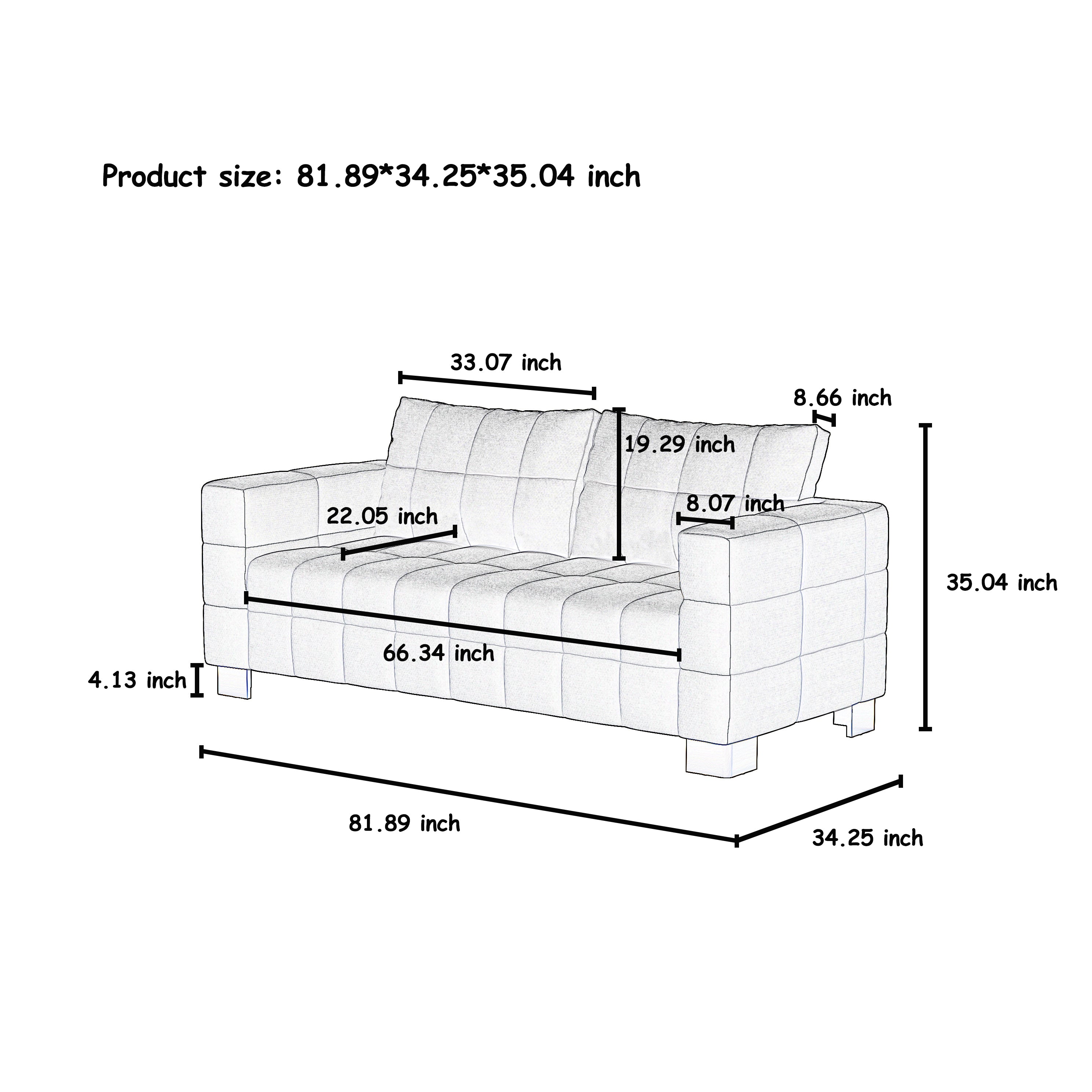 Retro Blue Chenille Upholstered 3-Seater Couch with Stainless-Steel Legs