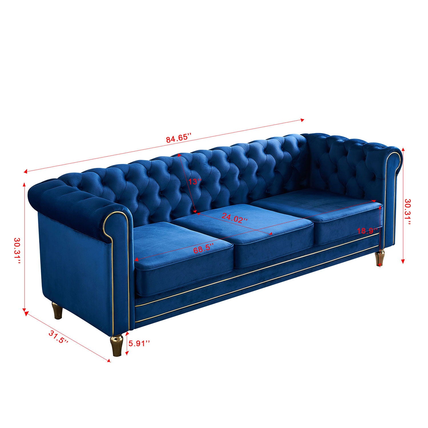 Chesterfield - Velvet Sofa 84.65" For Living Room - Best Buy Furniture