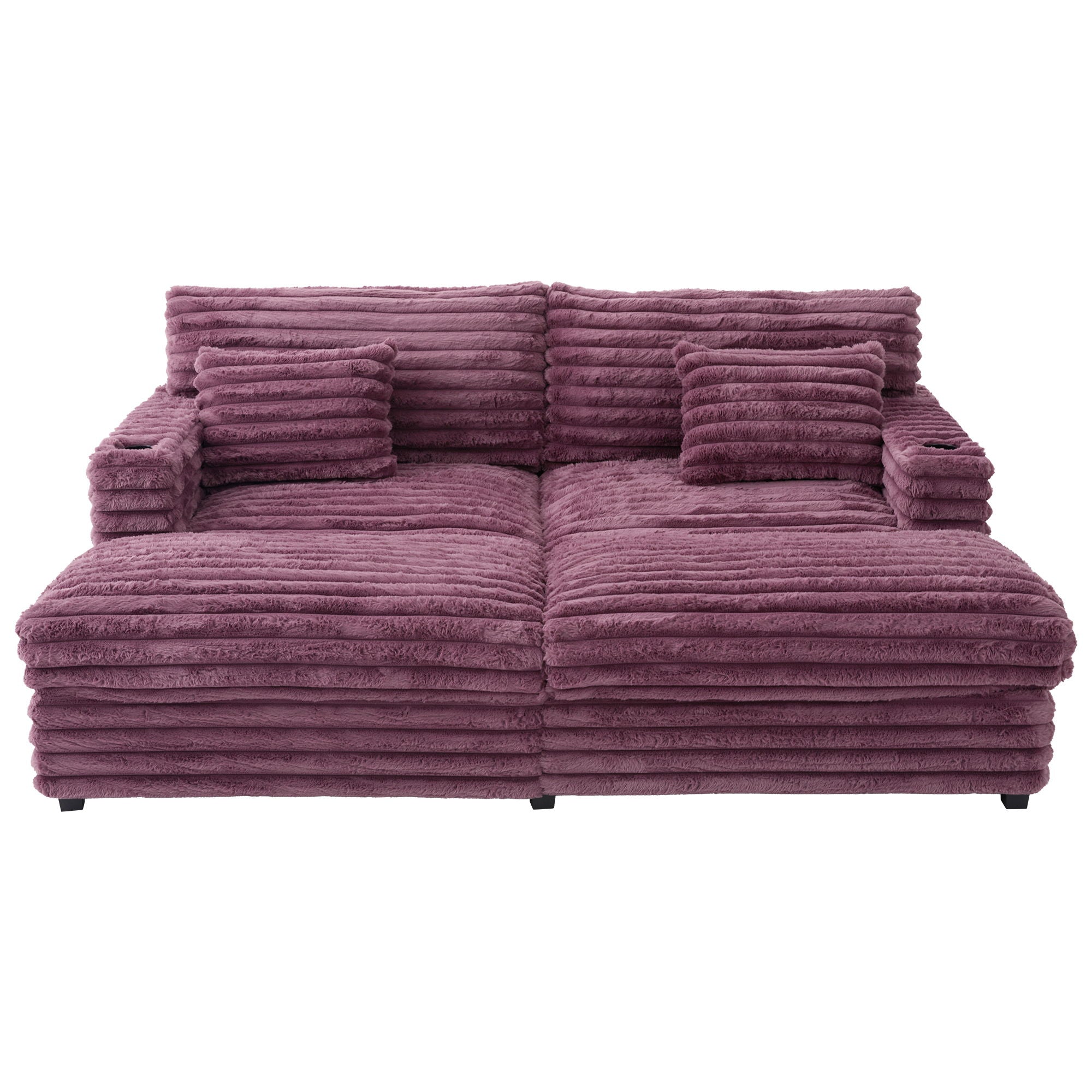 Plush Oversized Double Chaise Lounge Sofa Bed With USB Ports And Cup Holders