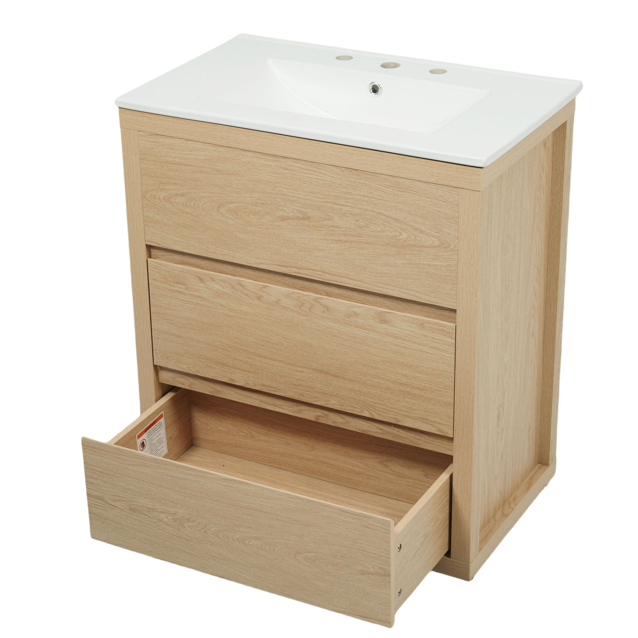 Freestanding Bathroom Vanity With Ceramic Sink, 2 Full Extension Drawers