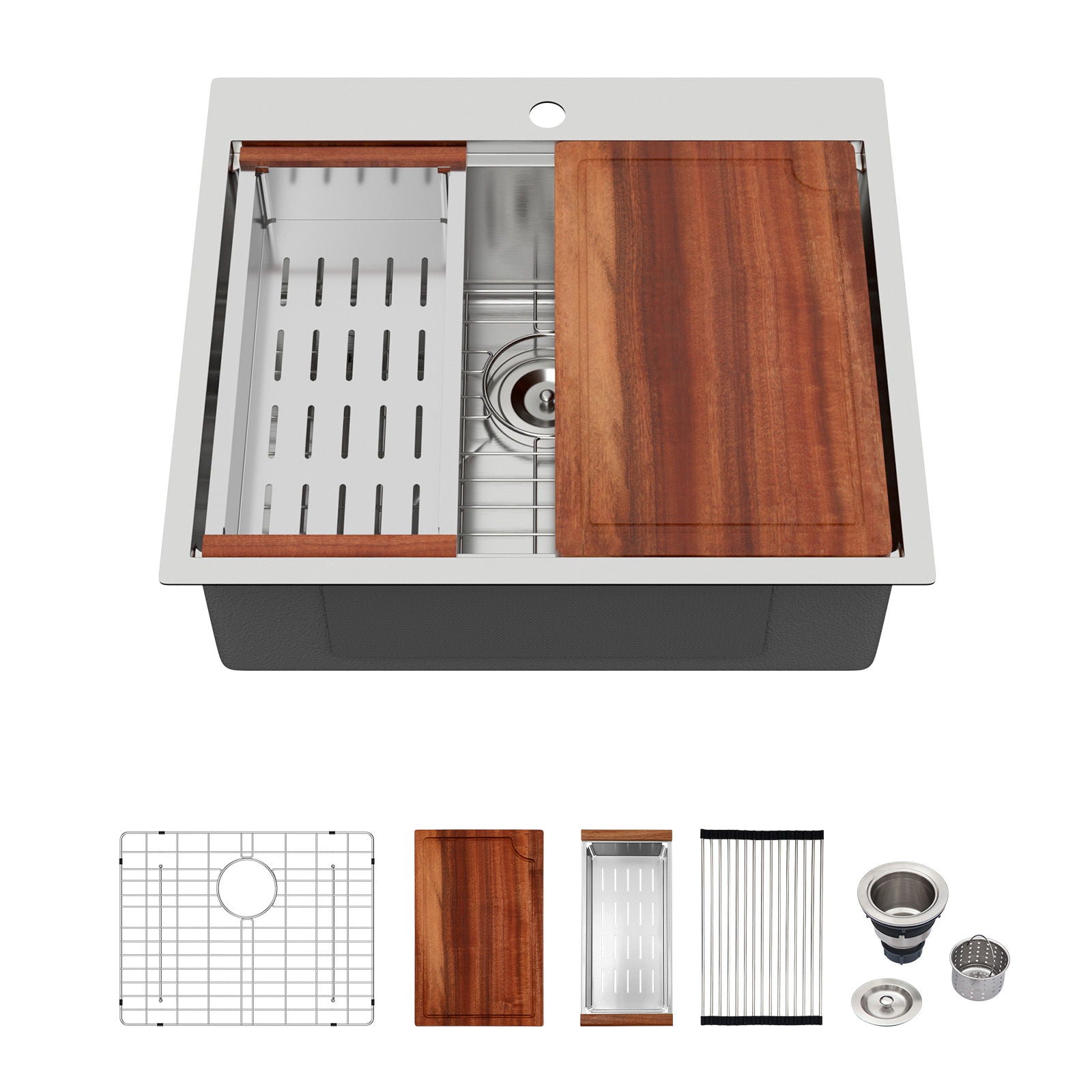 Topmount Stainless Steel Kitchen Sink With Workstation Ledge And Accessories