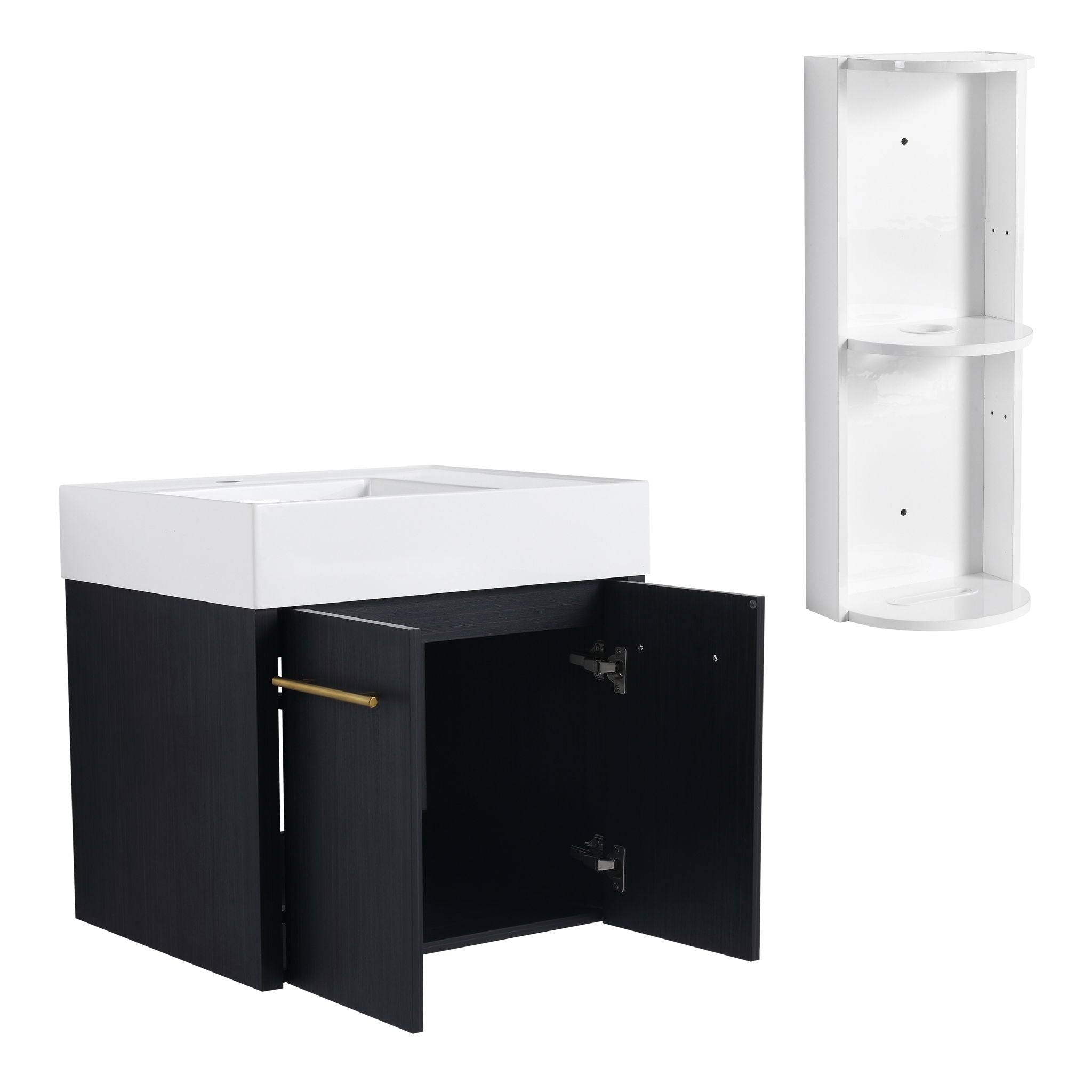 Modern Wall Mounted Bathroom Vanity With Thick Edge Resin Sink And Storage Rack