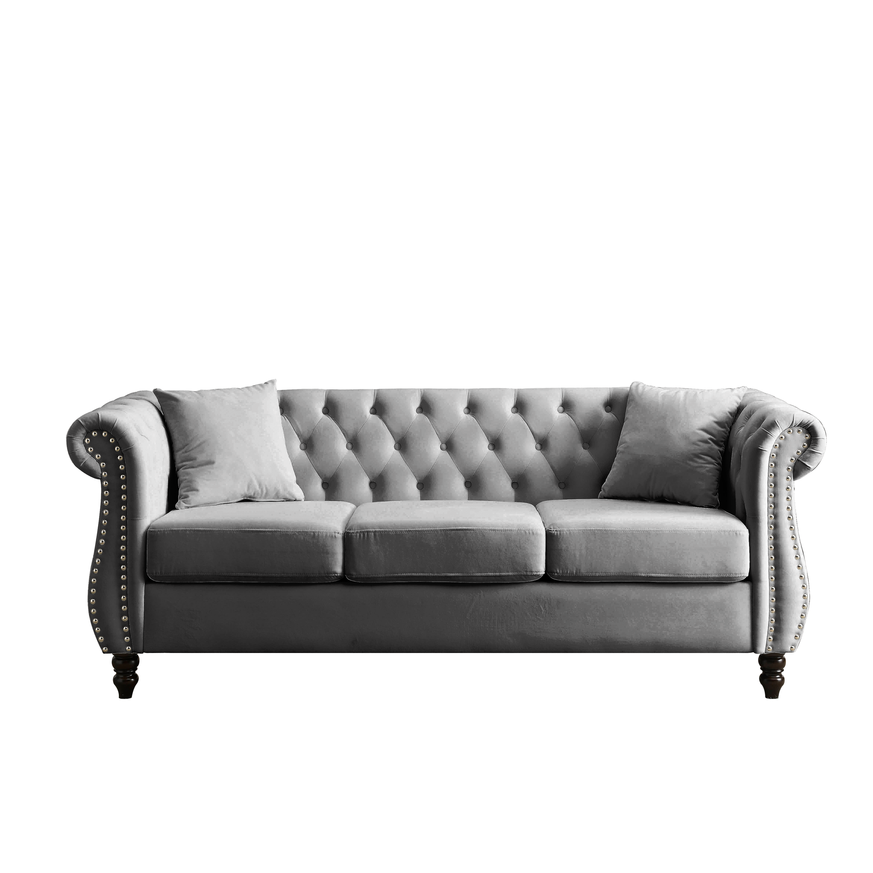 80" Grey Velvet Chesterfield Sofa