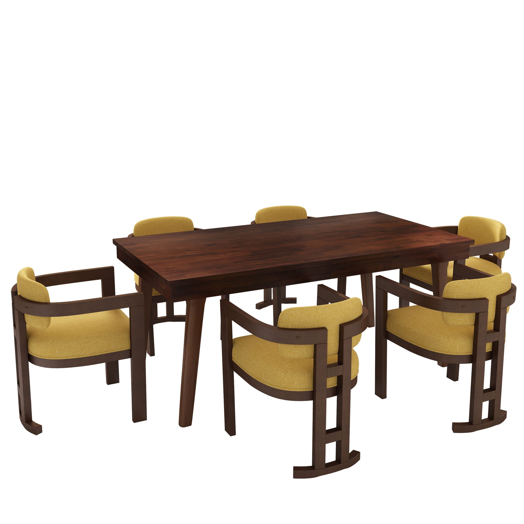 7 Piece Elegant Dining Set With Upholstered Wood Dining Chairs - Yellow / Walnut / Rich Mahogany