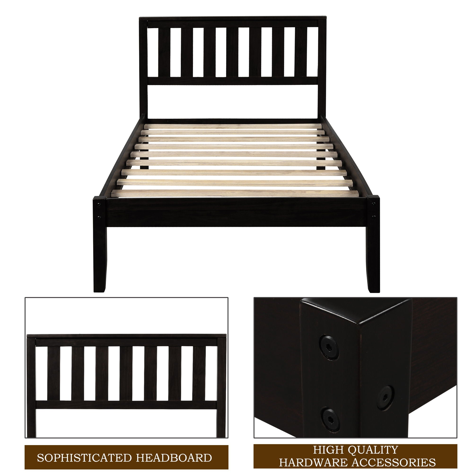 Platform Bed With Headboard, Footboard, Slat Support