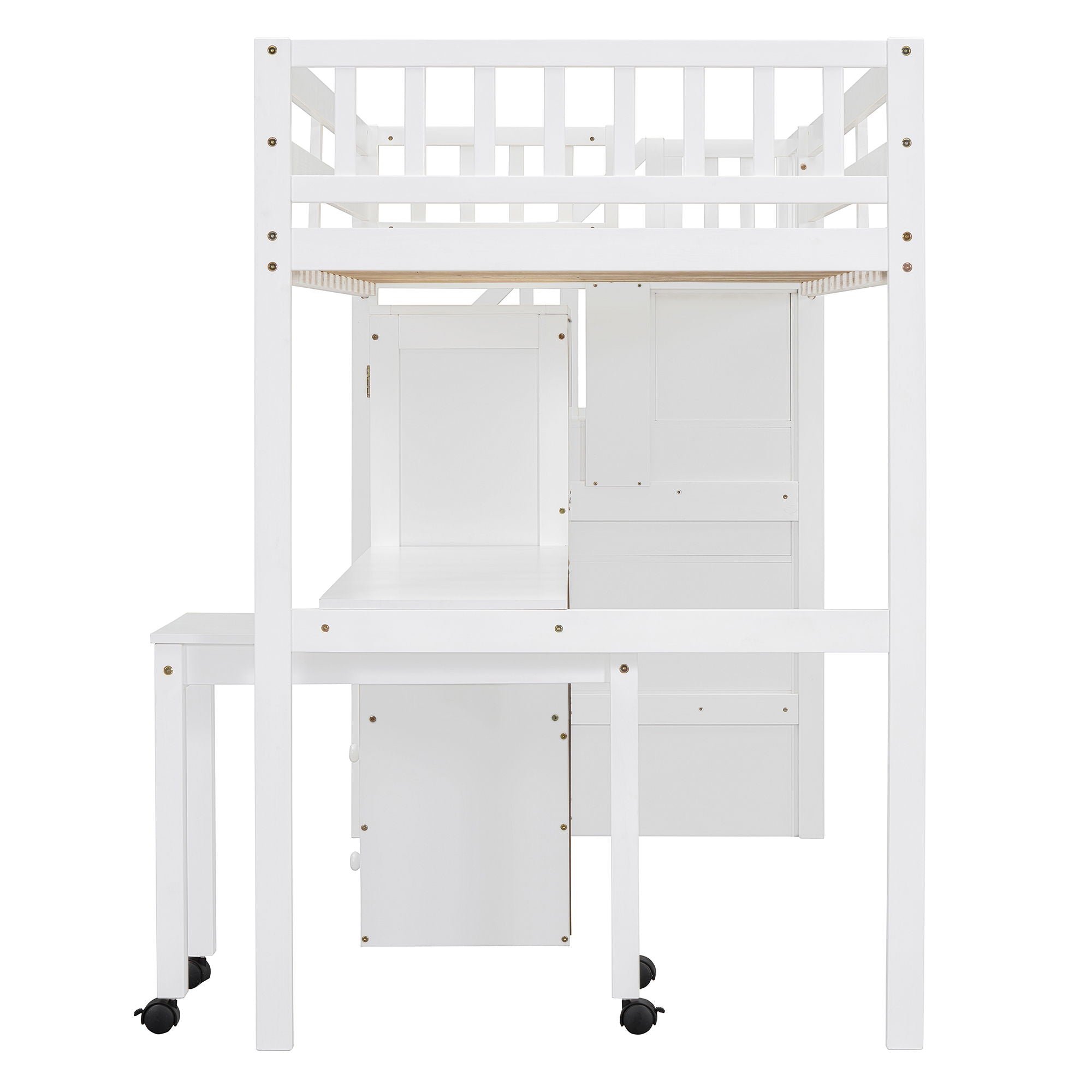 Loft Bed With Stairs, Bookshelf, Drawers, Desk & Wardrobe, Space Saving Multifunctional Furniture