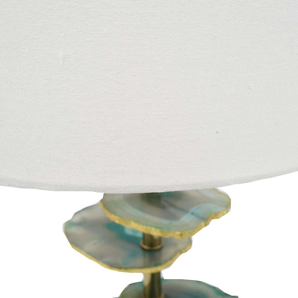 Verdant Agate-Slice Table Lamp with Marble Base