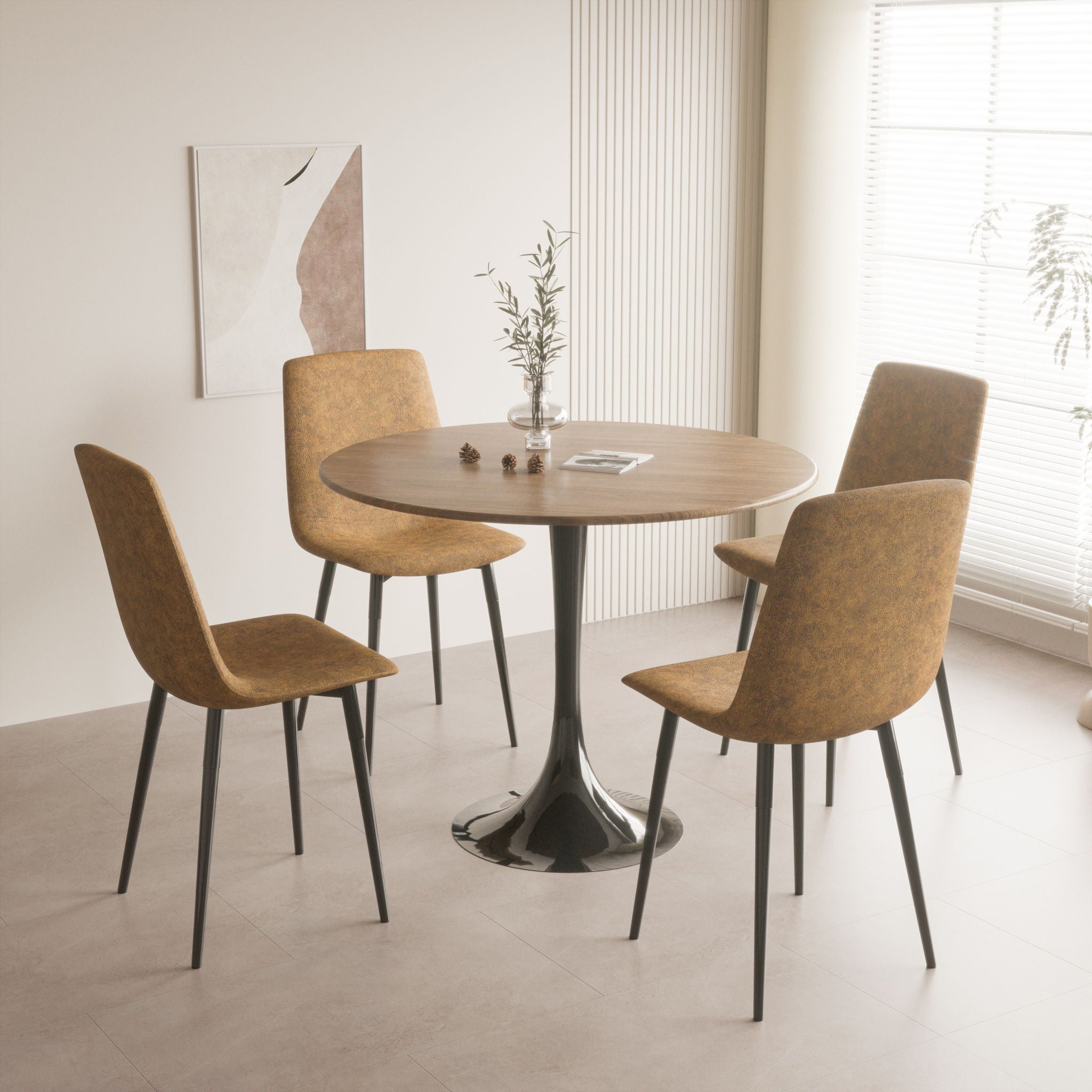 Mid Century Modern Round Dining Table With Top & Pedestal Base