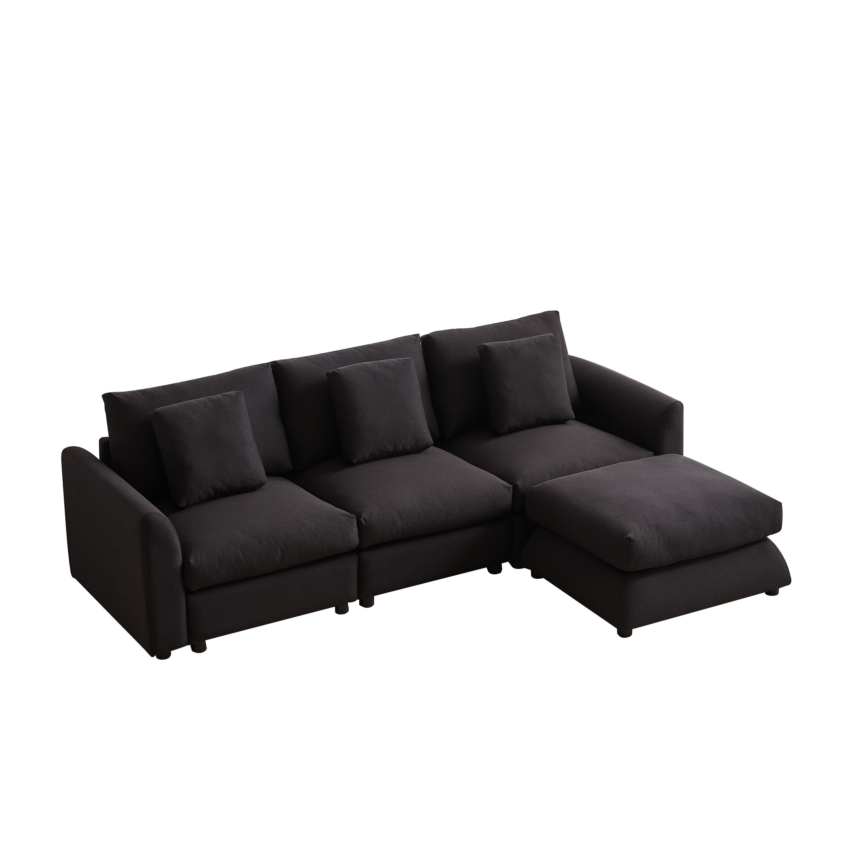 102.2 Inch Combination Sofa Modular Sofa with Ottoman Black