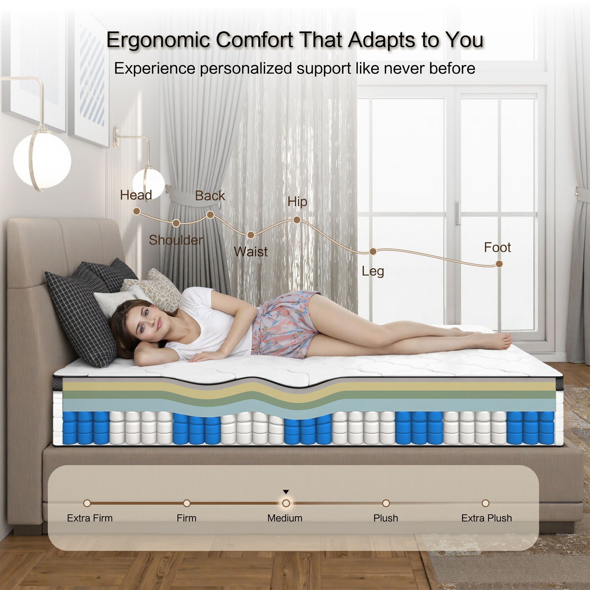 12" Hybrid Mattress With Pocket Coils And Memory Foam, Medium Firm
