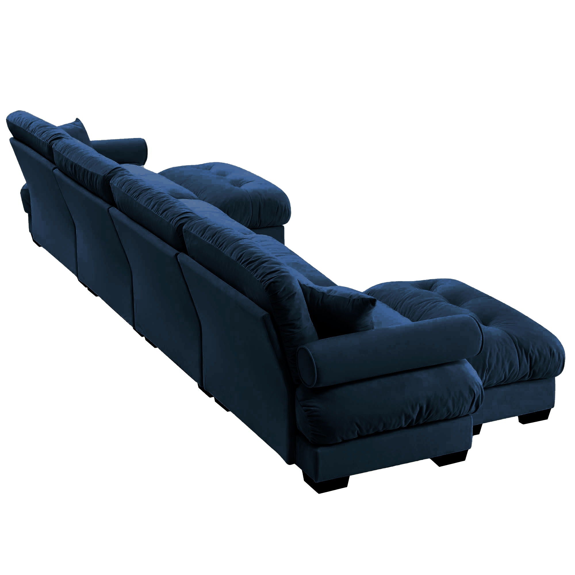 Modern Sectional Sofa With Ottoman, Round Bolster Armrests, Waist And Throw Pillows