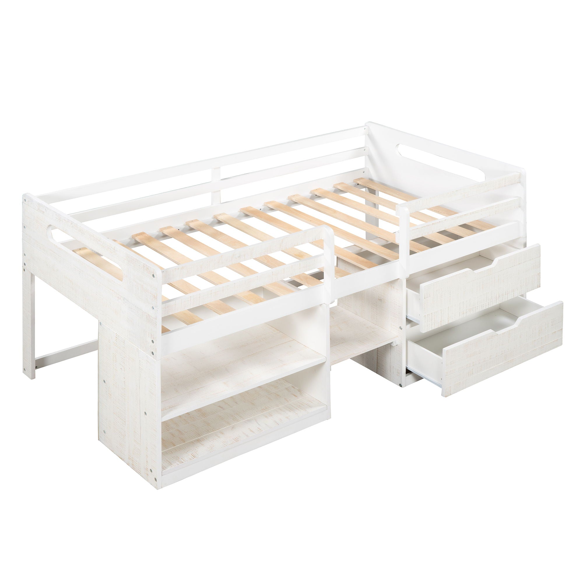 Loft Bed With Two Shelves And Two Drawers