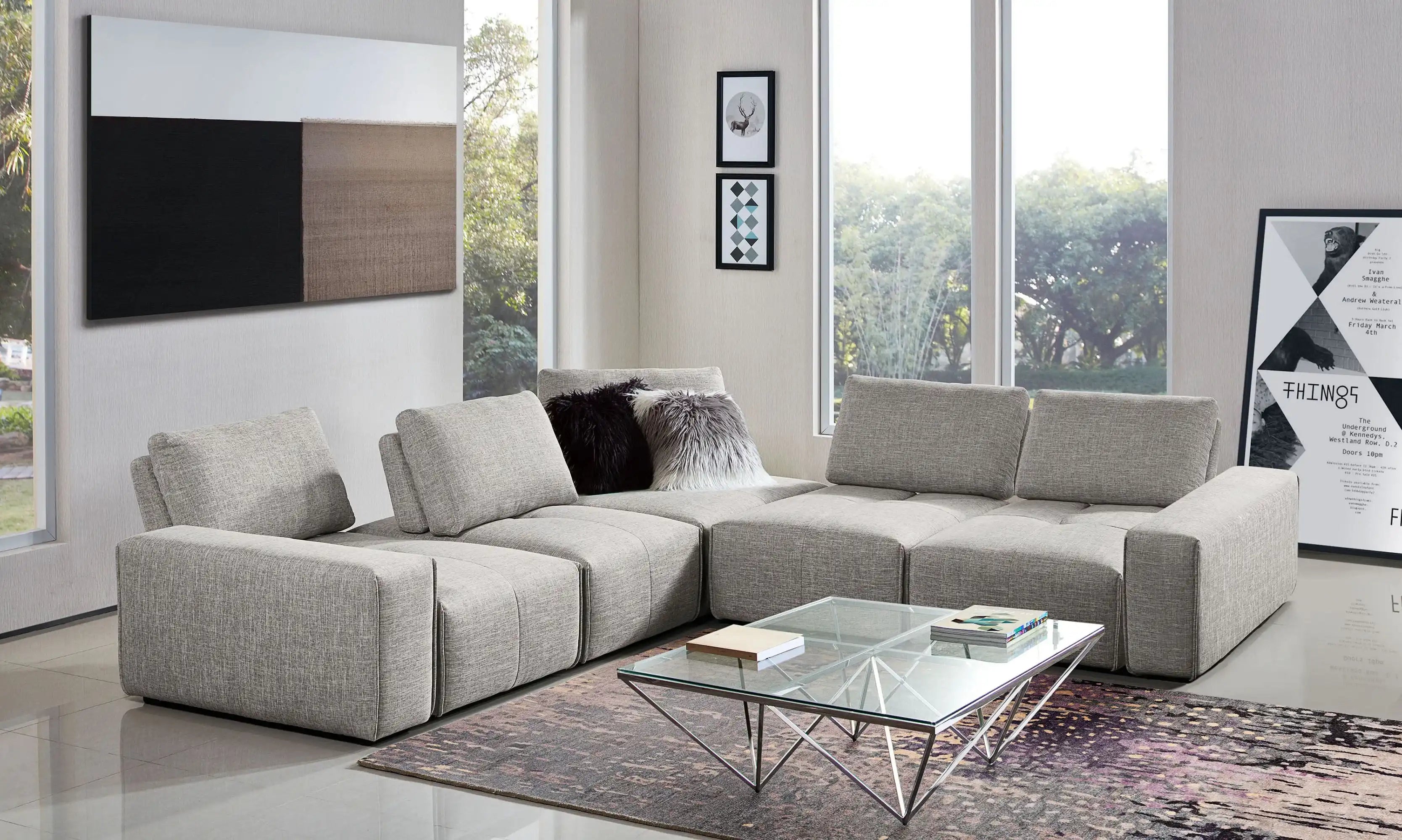 Jazz Modular Sectional – Barley Fabric with Adjustable Backrests