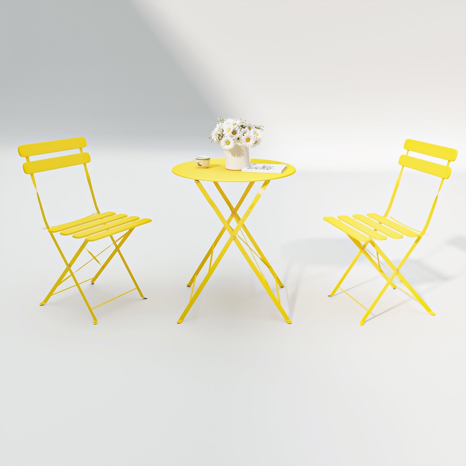3 Pieces Patio Bistro Balcony Metal Chair Table Set - Yellow