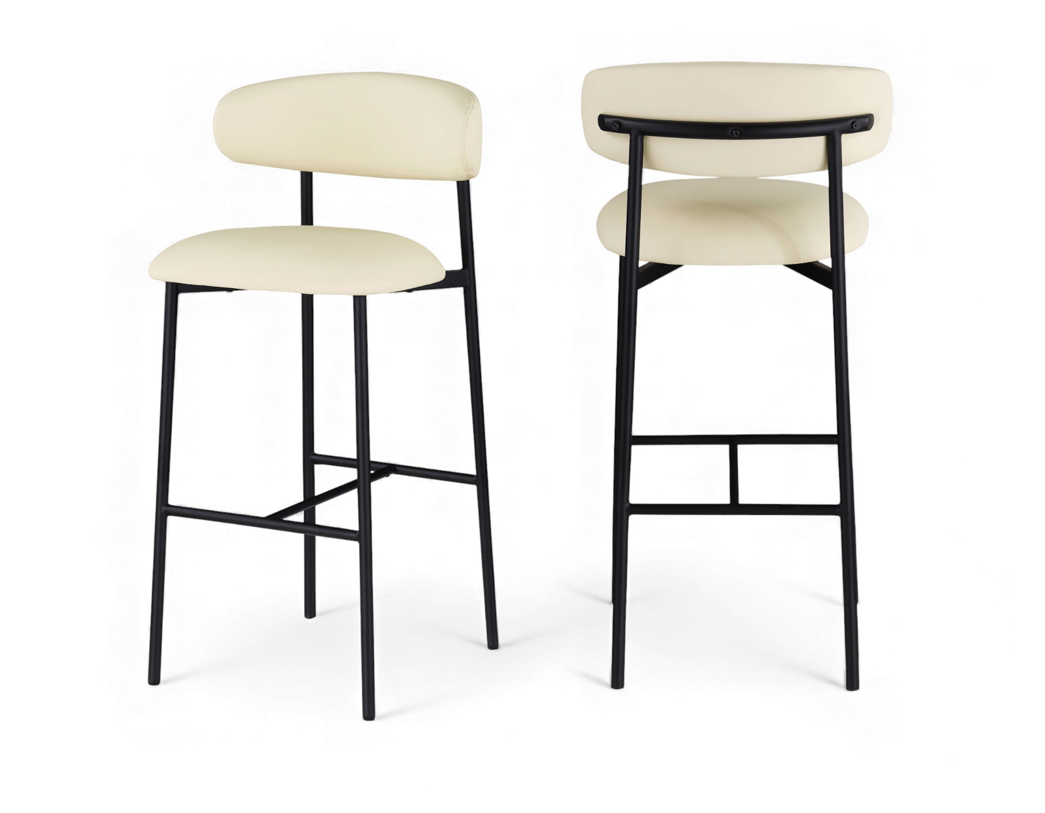 Lupita - Vegan Leather Upholstered Bar Stool (Set of 2) - Cream / Matte Black