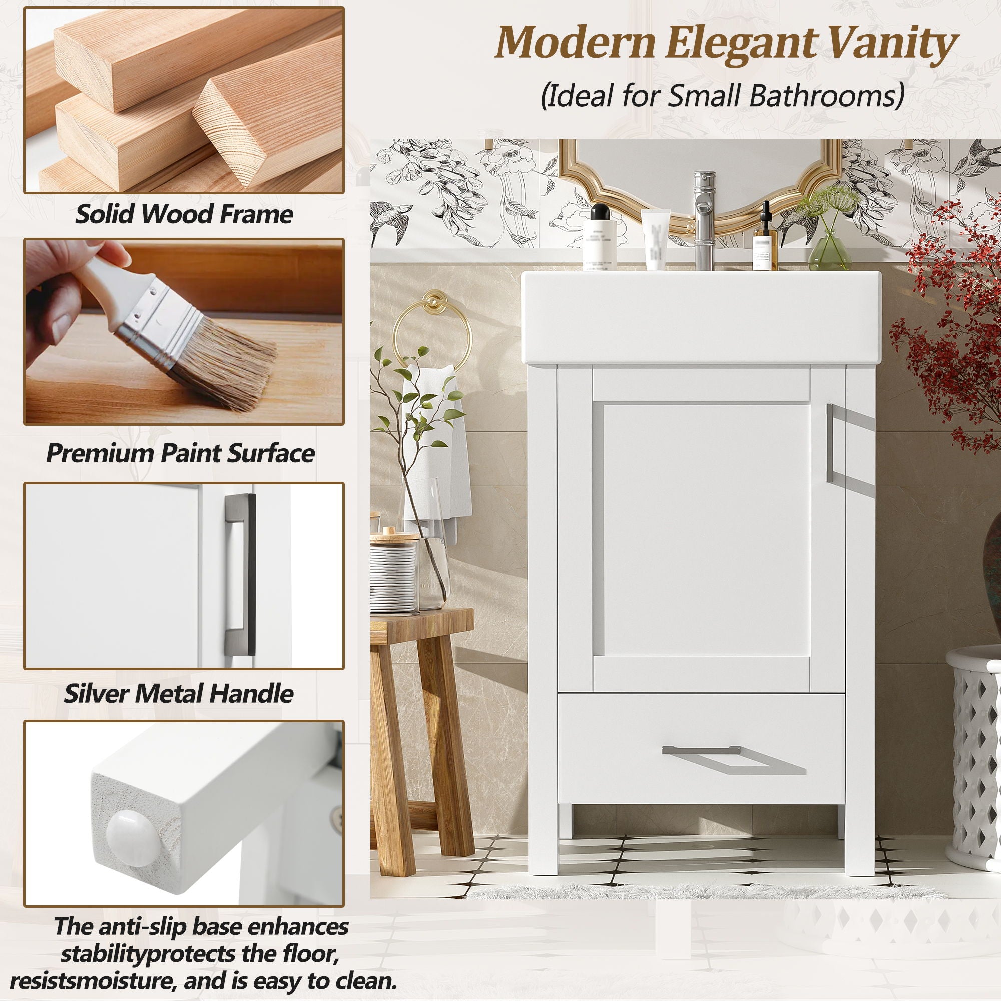 20.28" Bathroom Vanity With Sink & Storage - White