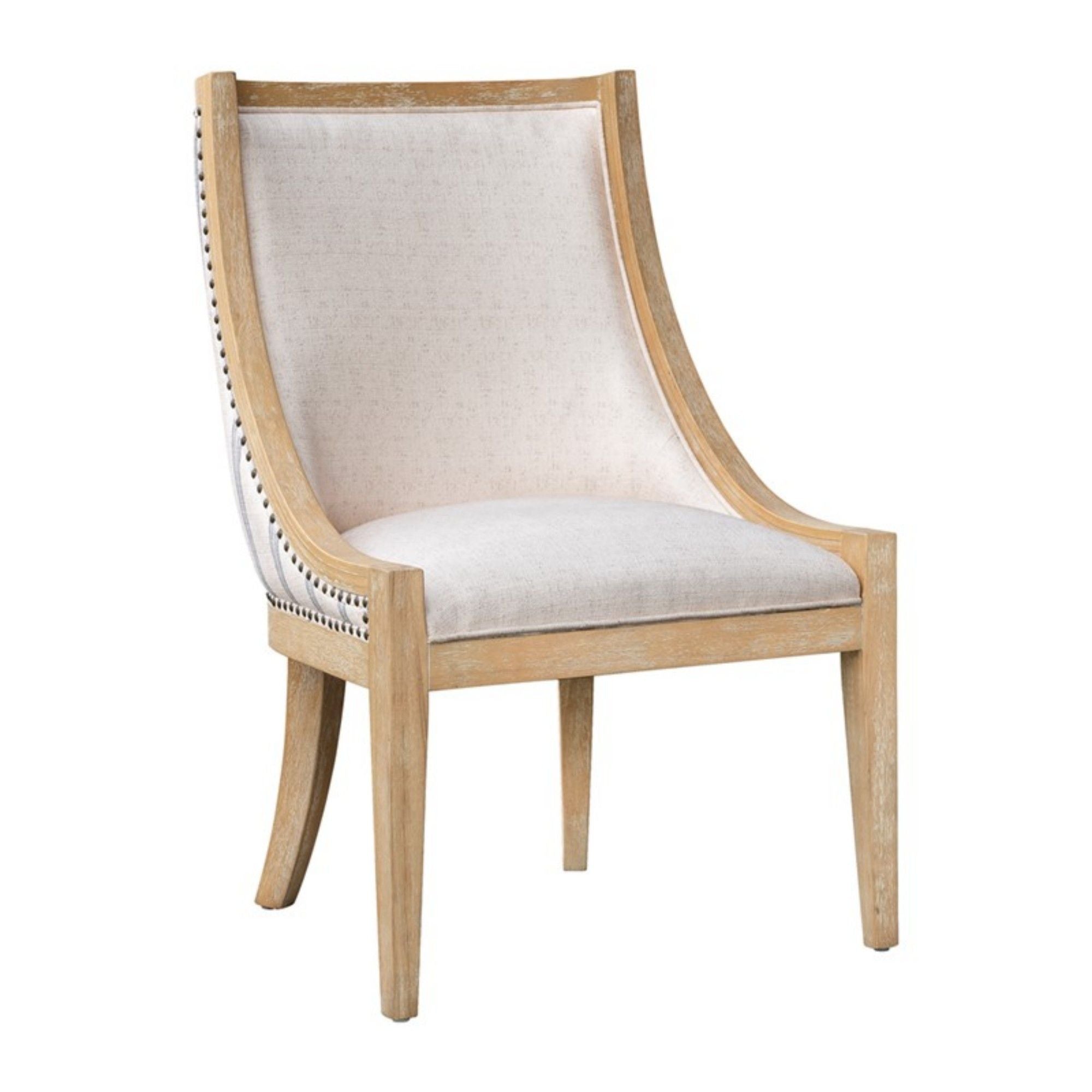 Upholstered Dining Chair With Nailhead Trim - Beige / Natural