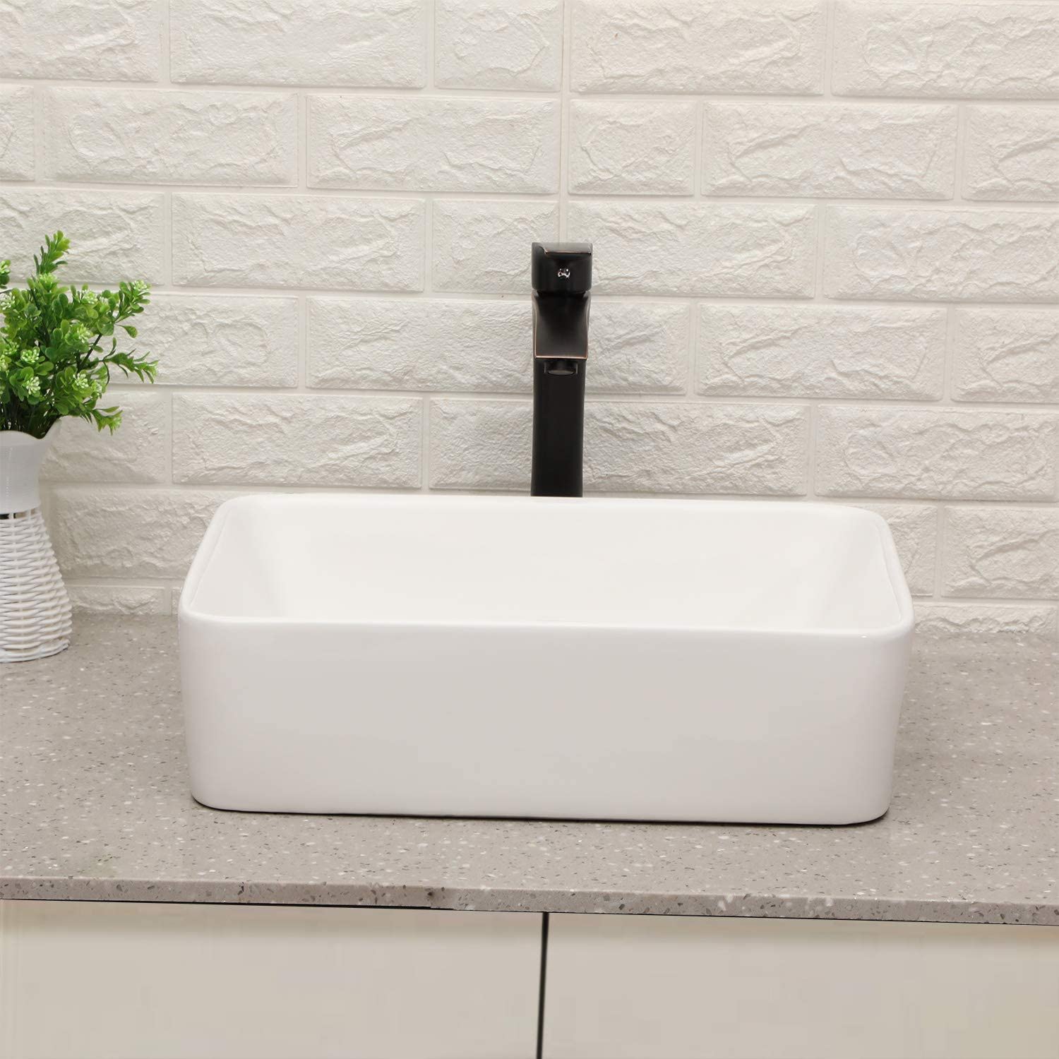 Above Porcelain Vessel Vanity Sink And Faucet Combo, 19" X 15" - White