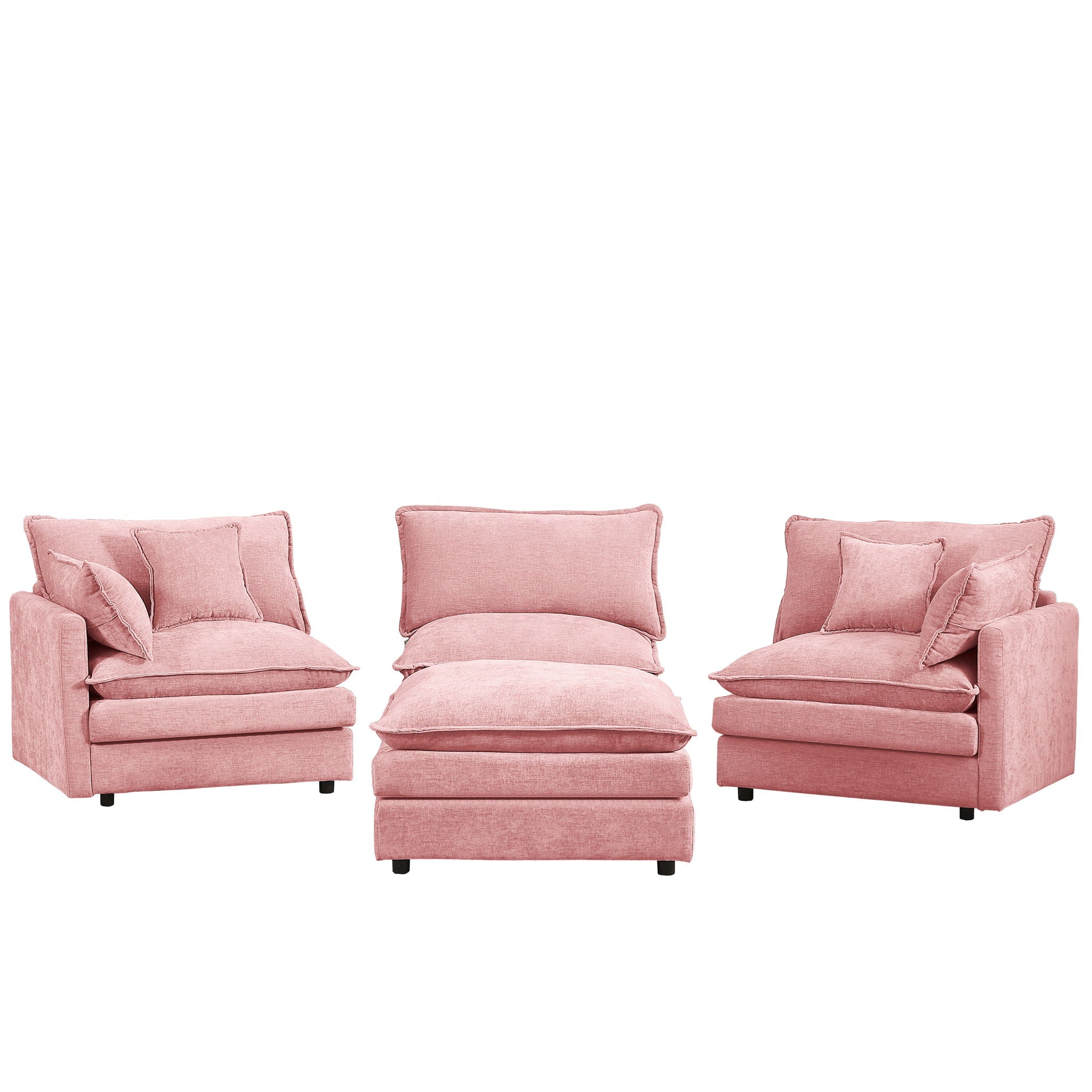 Modular L-Shaped Sectional Sofa Set With Movable Ottoman - Pink