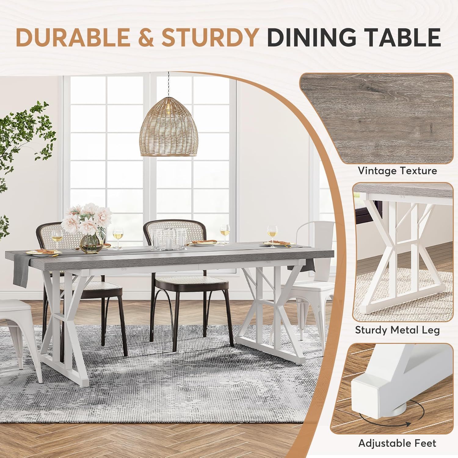 Rectangular Dining Table With X Trestle Metal Legs