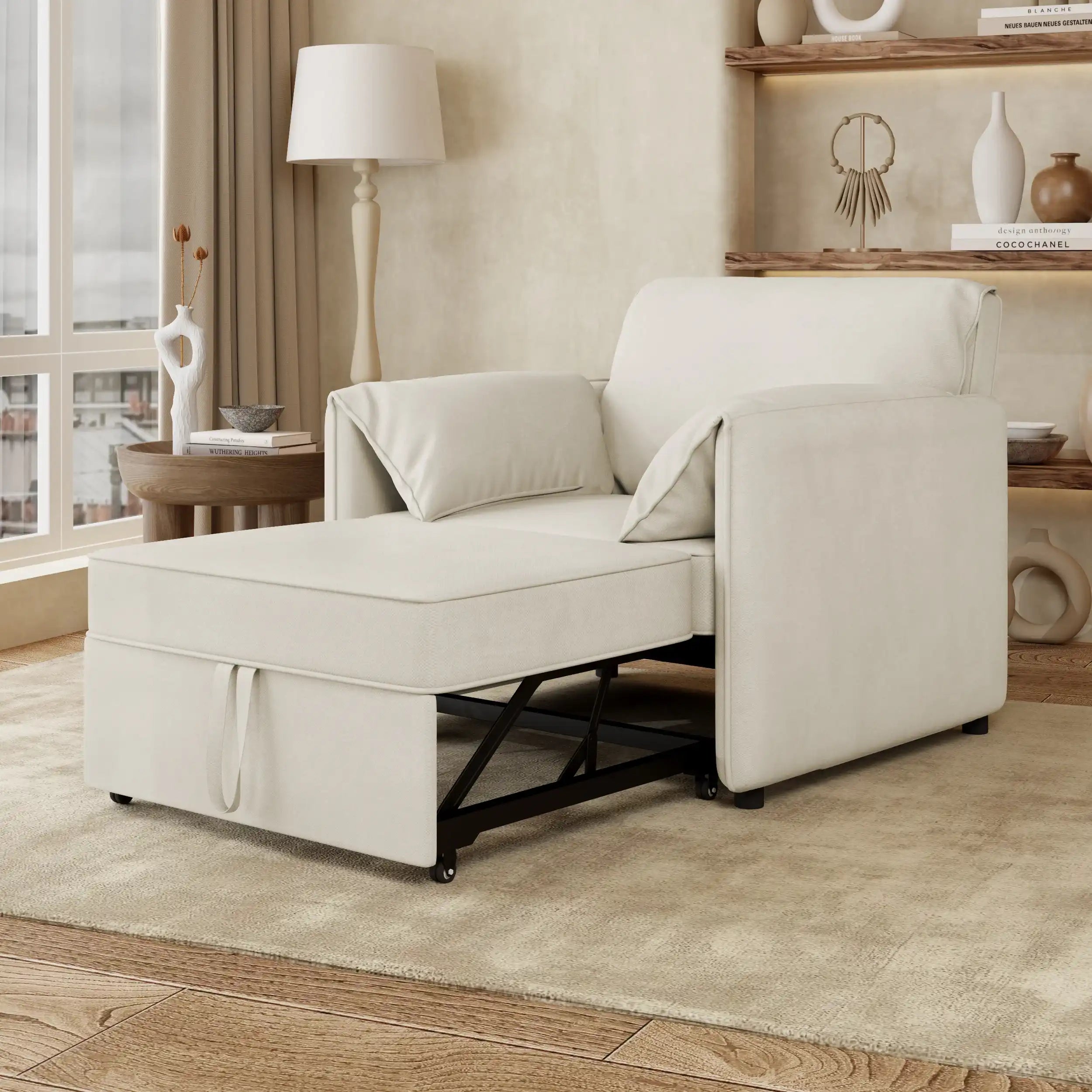 Convertible Pull Out Sofa Bed, 3-in-1 Convertible Sleeper Chair Adjustable Backrest