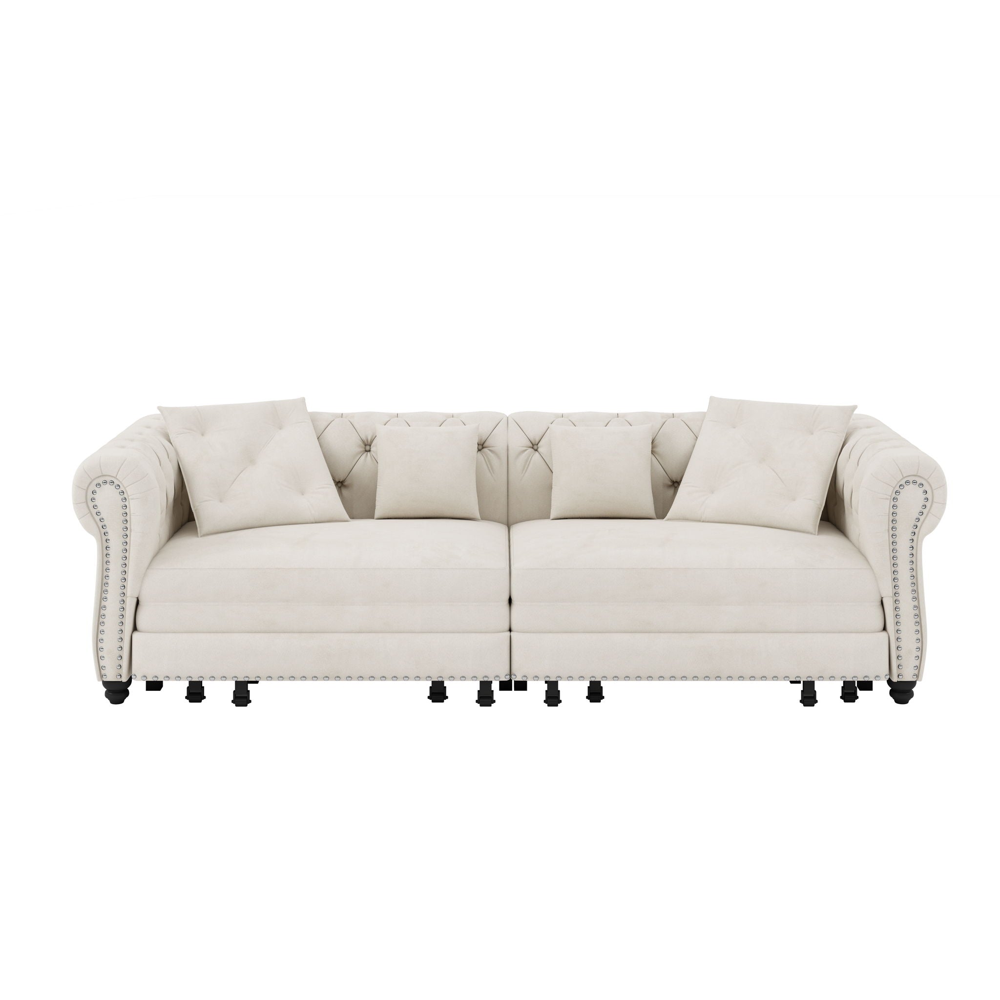 3 In 1 Pull Out Sofa Bed, Convertible Sleeper Sofa Bed, 3 Seater Sofa With Movable Ottoman - Beige