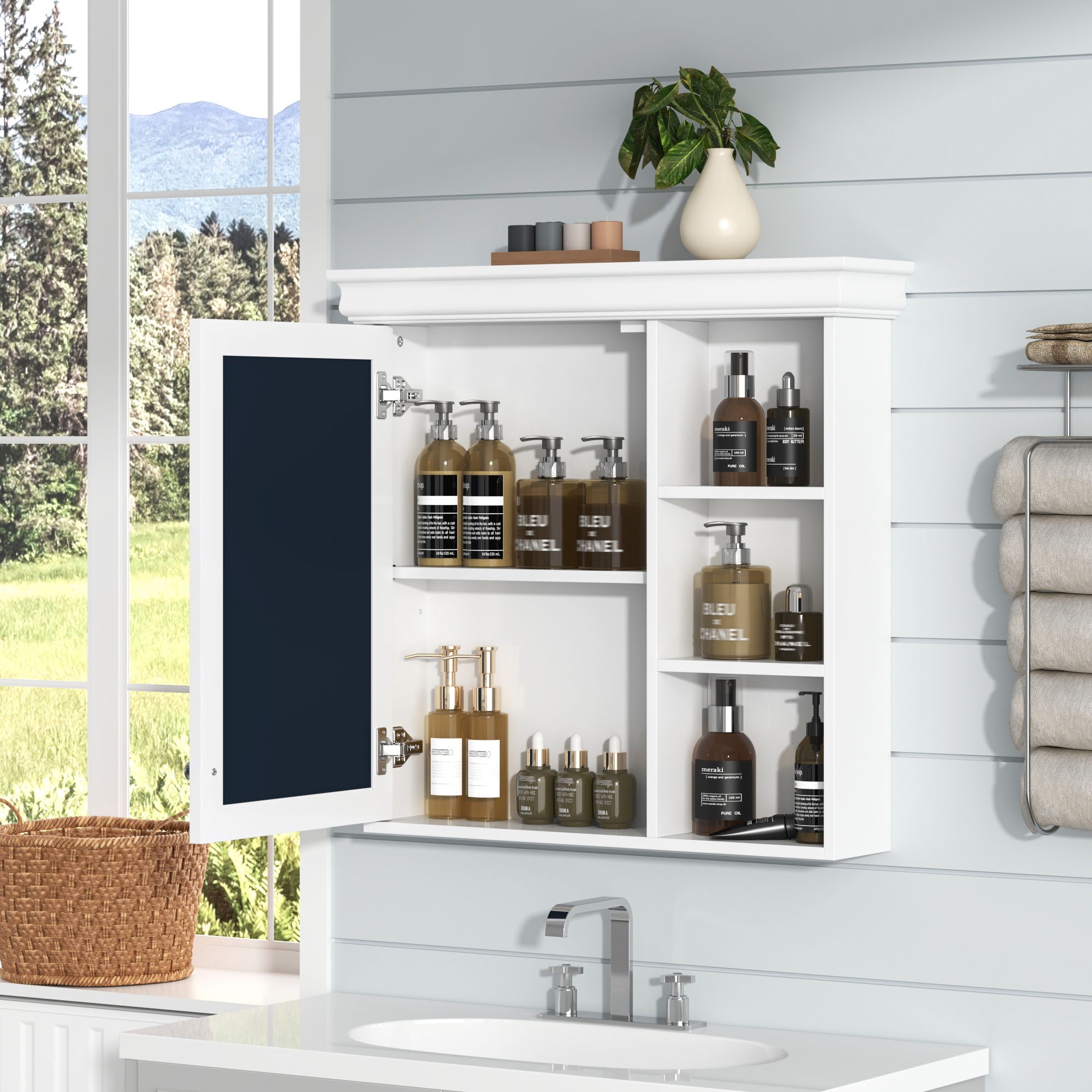 Wall Mounted Bathroom Medicine Cabinet With Mirror And Adjustable Storage With Soft Close Hinges