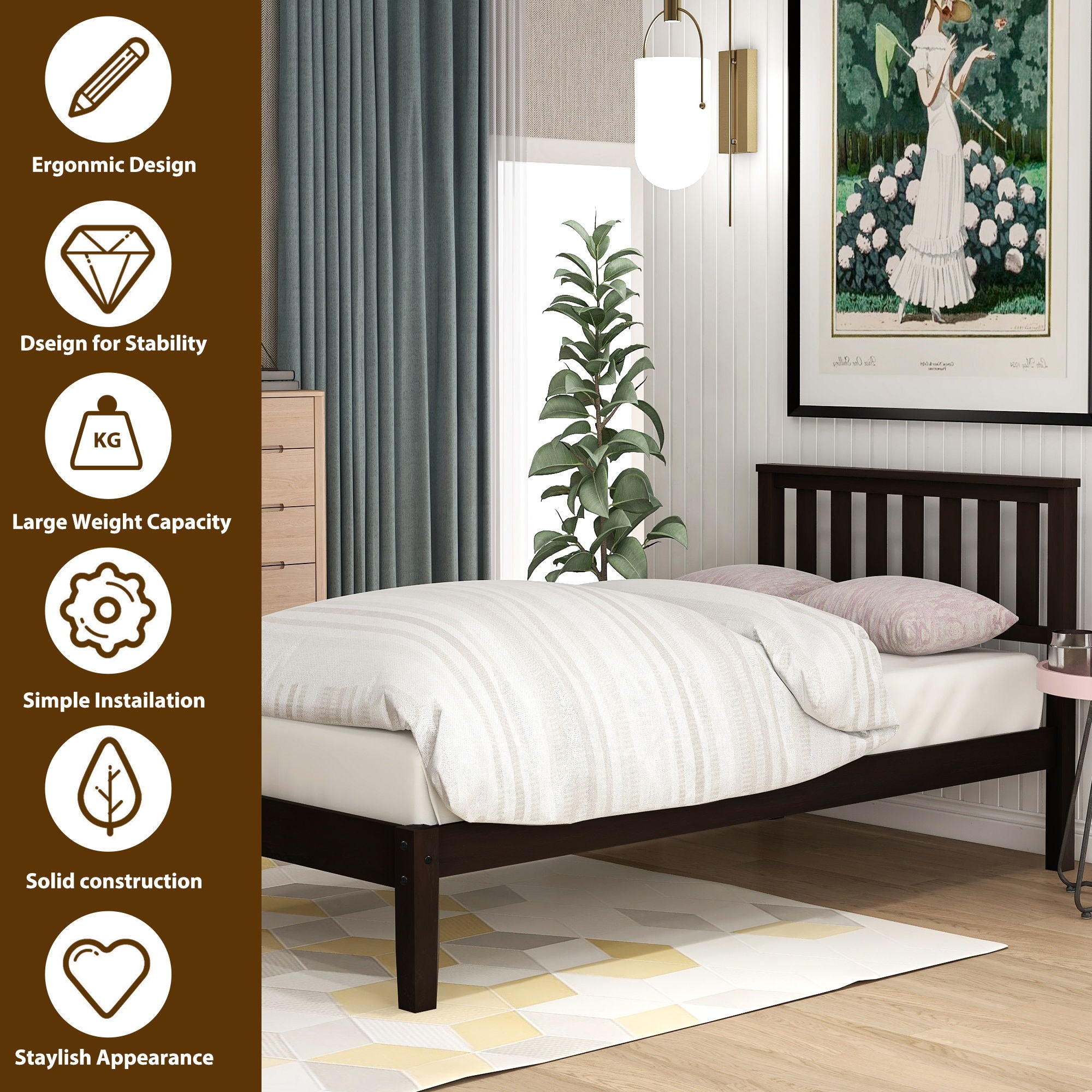 Platform Bed With Headboard, Footboard, Slat Support