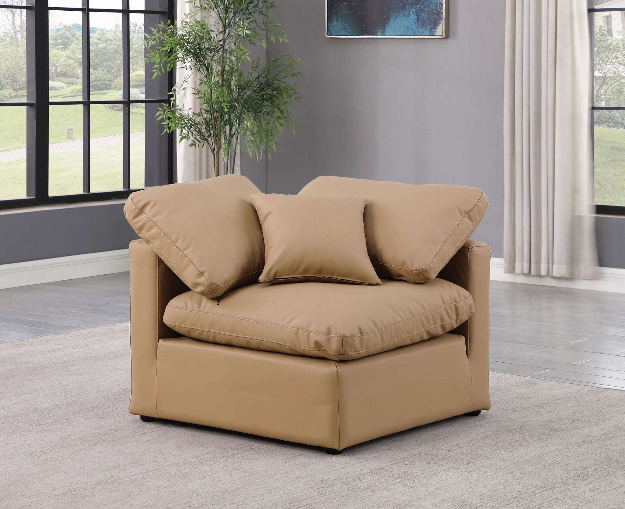 Indulge - Faux Leather Corner Chair - Tan