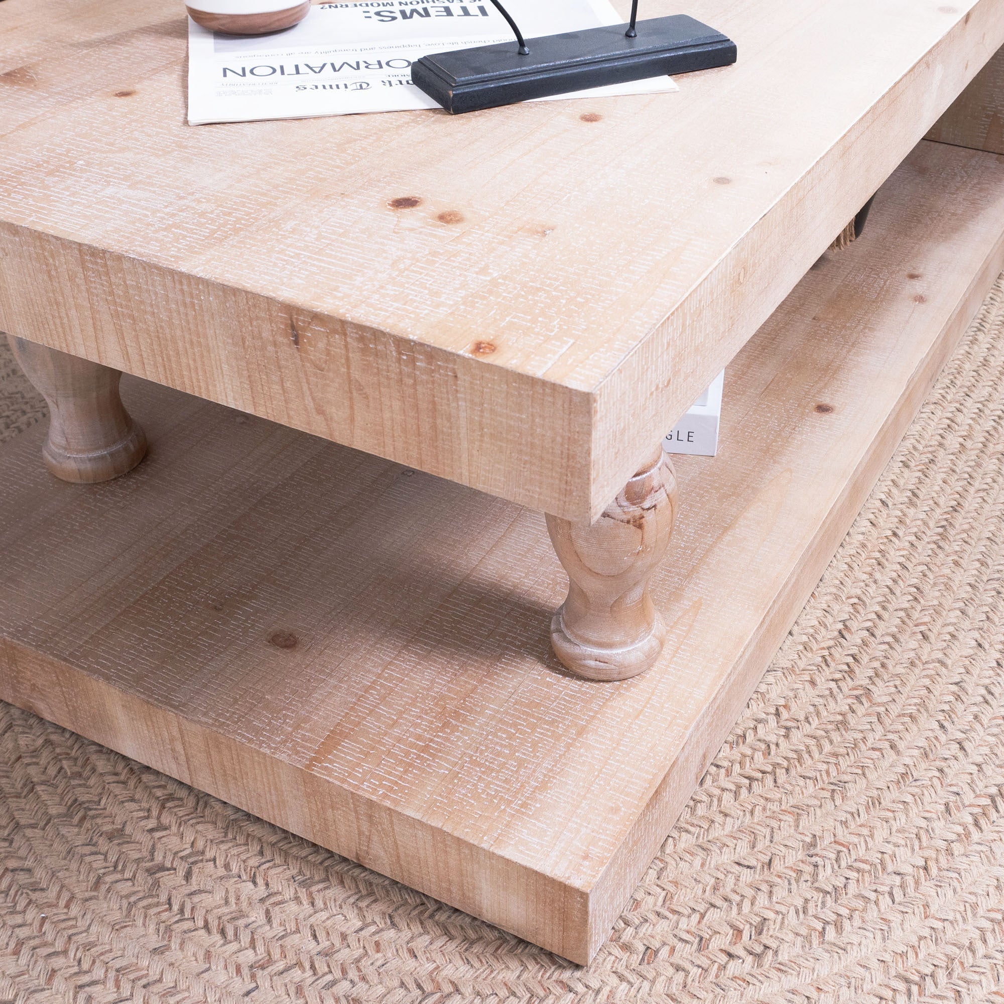 Rustic Solid Wood Coffee Table with Open Shelf – 47.2"